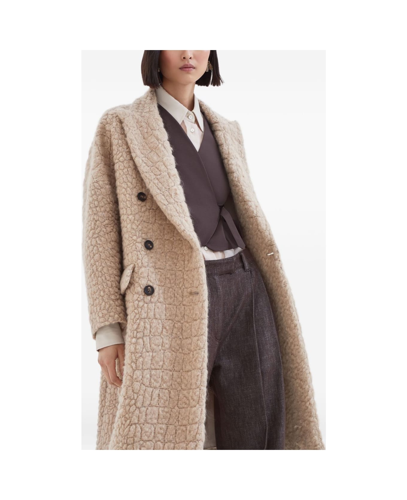 Brunello Cucinelli Wool Double-breasted Coat - Camel