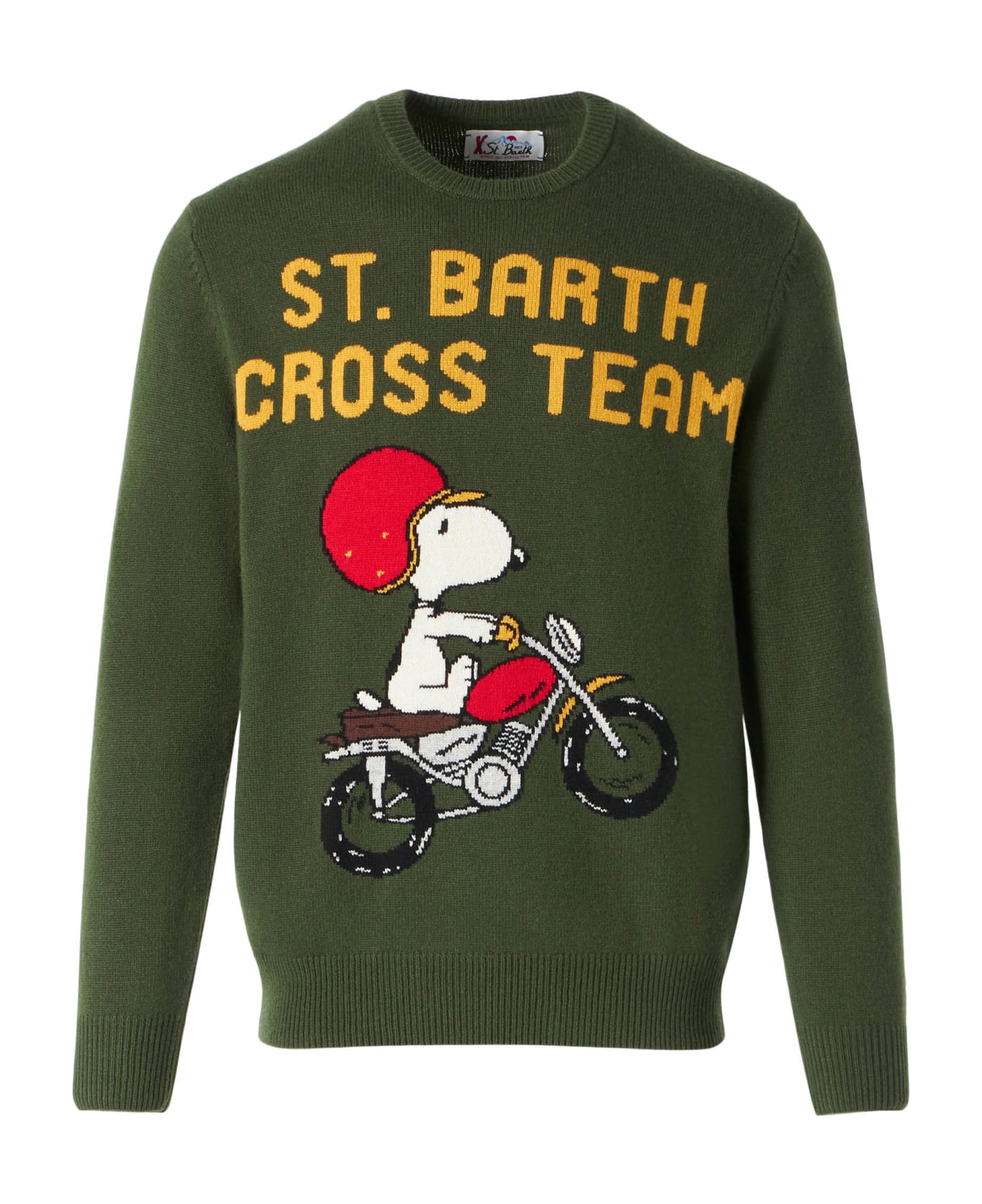 MC2 Saint Barth Man Military Green Sweater With Snoopy Print | Peanuts Special Edition