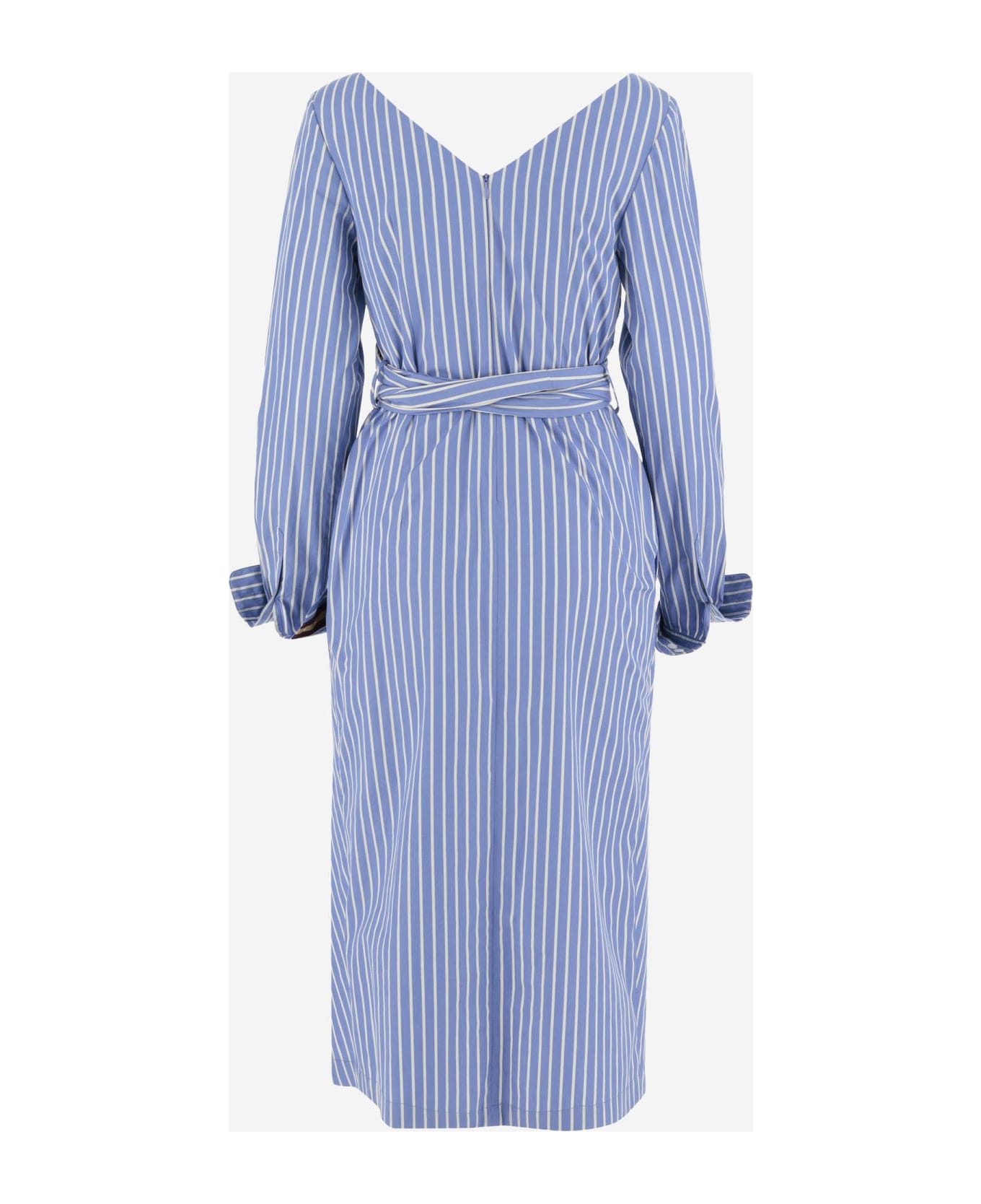 Dries Van Noten Cotton Dress With Striped Pattern - Blue ワンピース＆ドレス