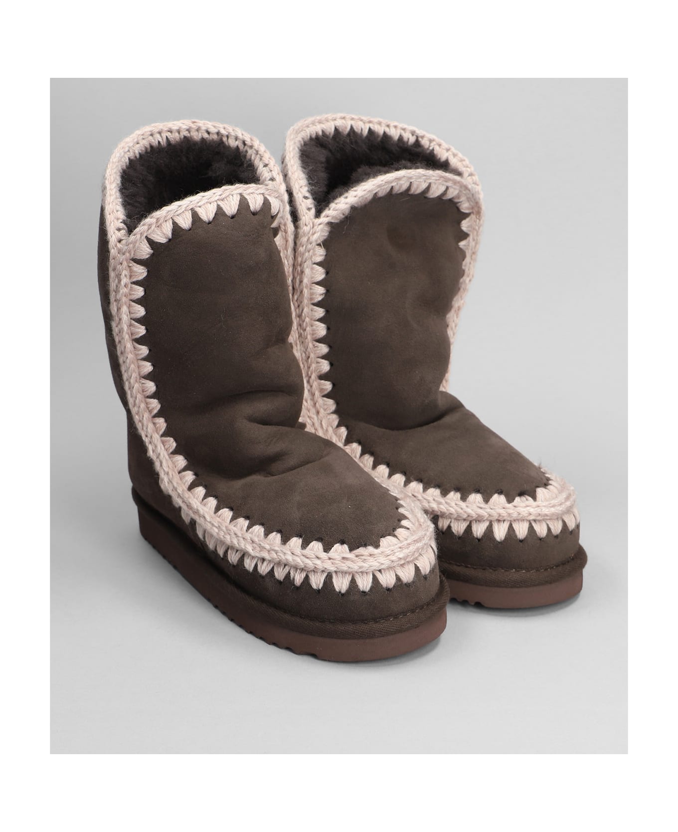 Mou Eskimo 24 Low Heels Ankle Boots In Brown Suede - brown