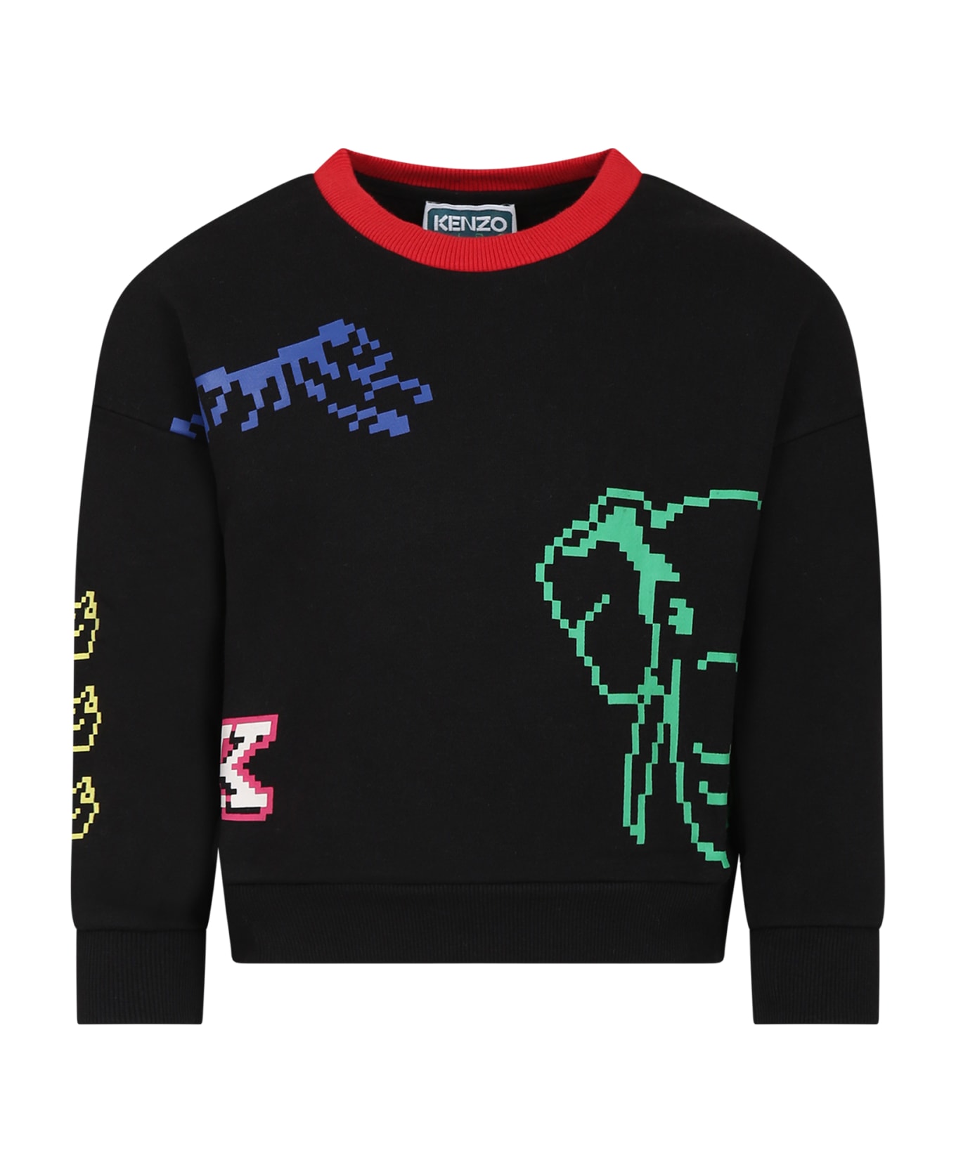 Kenzo Kids Black Sweatshirt For Boy With Animals And Logo - Black ニットウェア＆スウェットシャツ