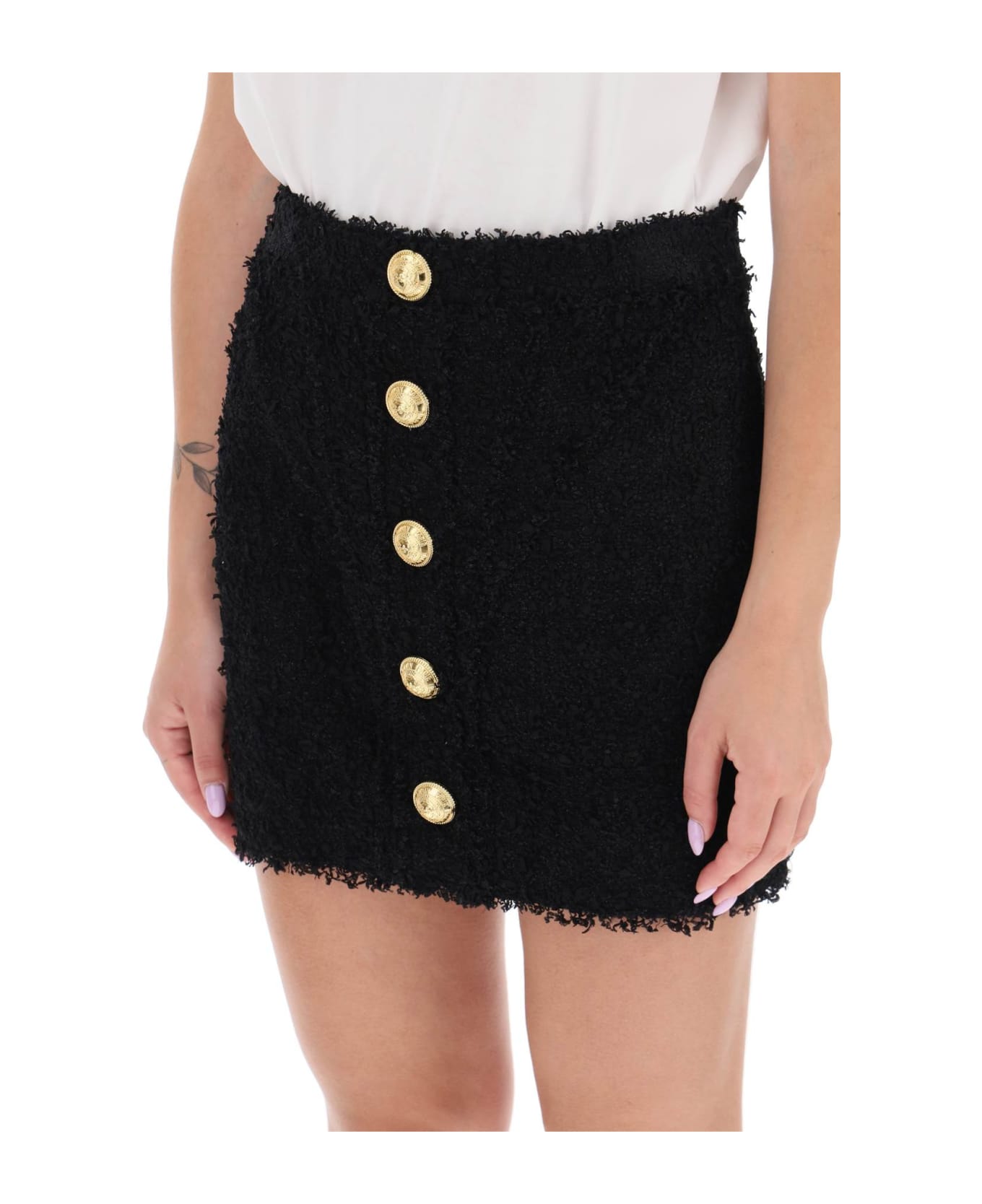Balmain Tweed Skirt With Gold Buttons - Nero スカート