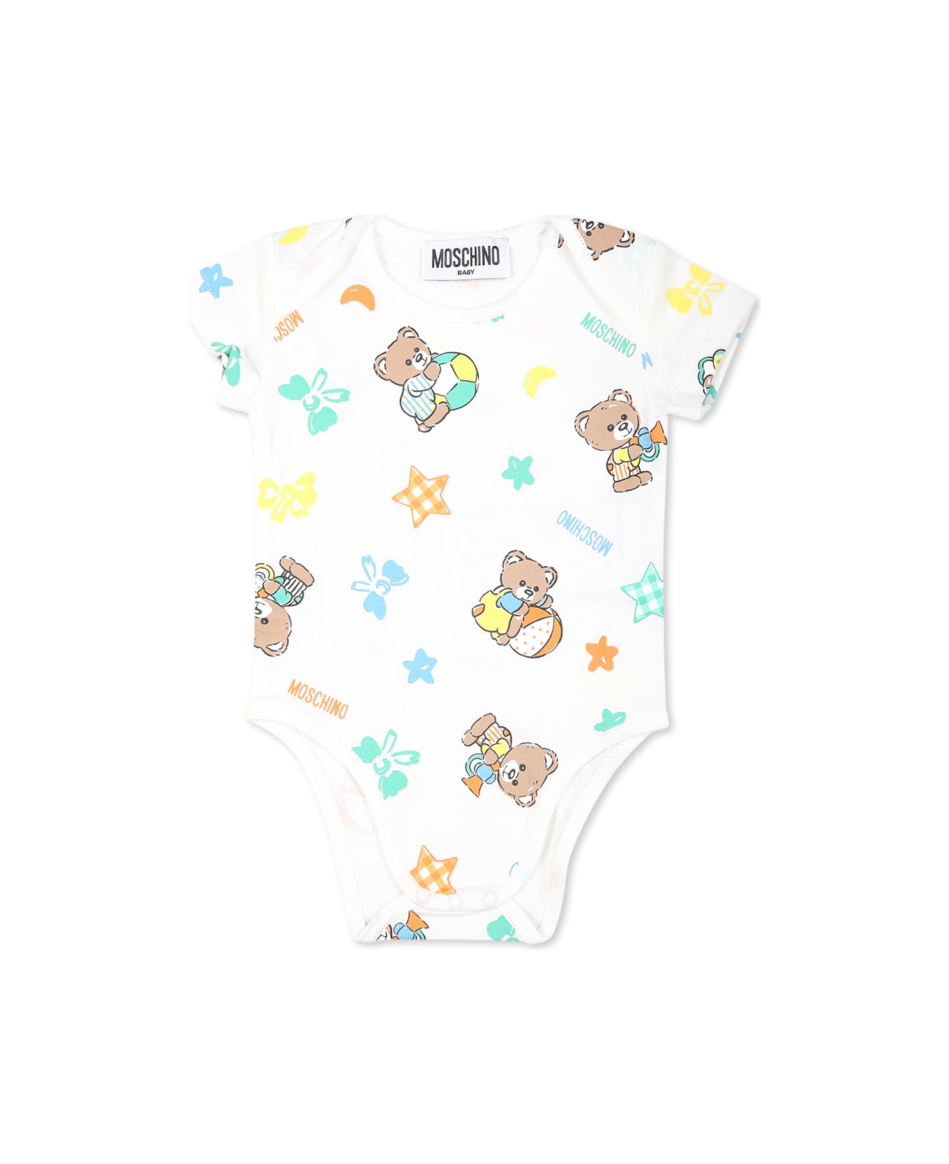 Moschino Ivory Bodysuit Set For Babykids With Teddy Bear - Ivory