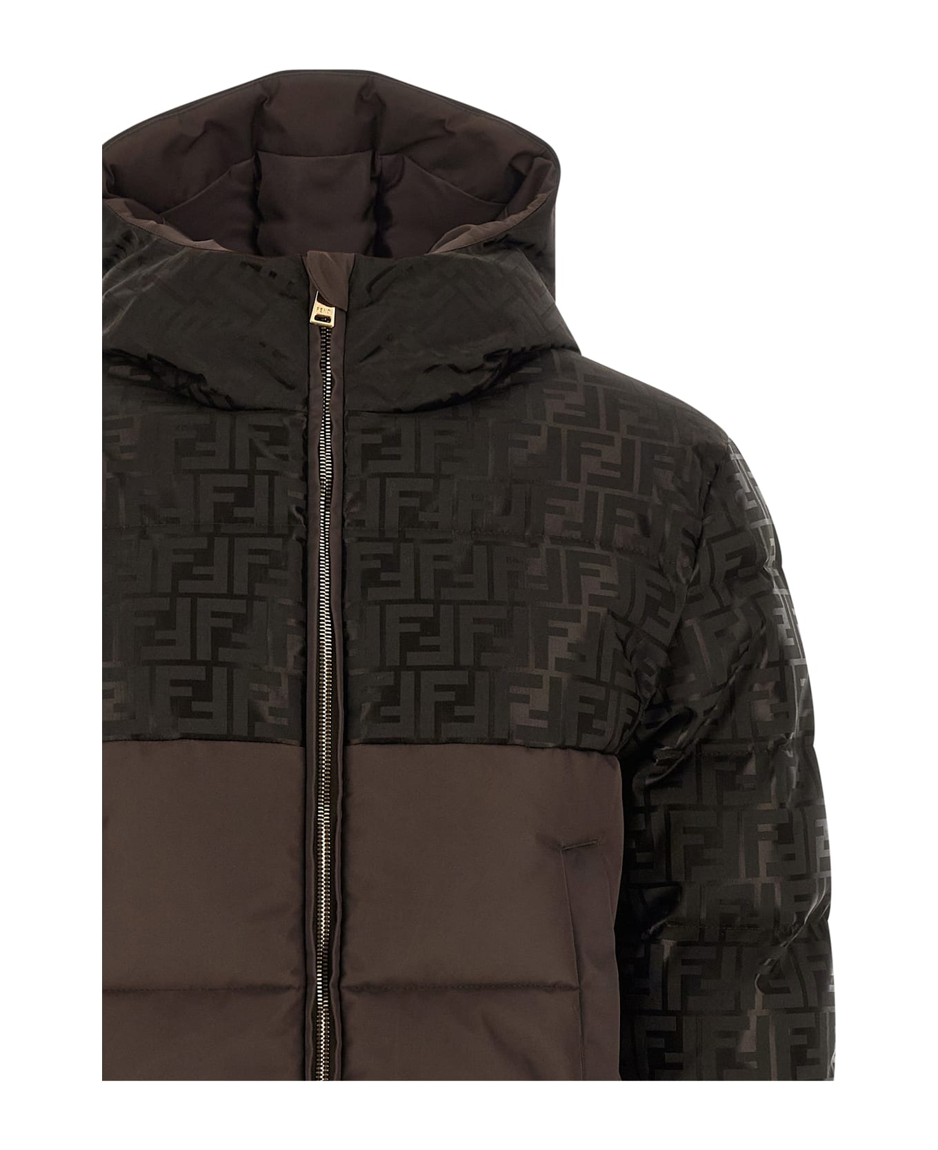 Fendi Ff Nylon Down Jacket - Brown