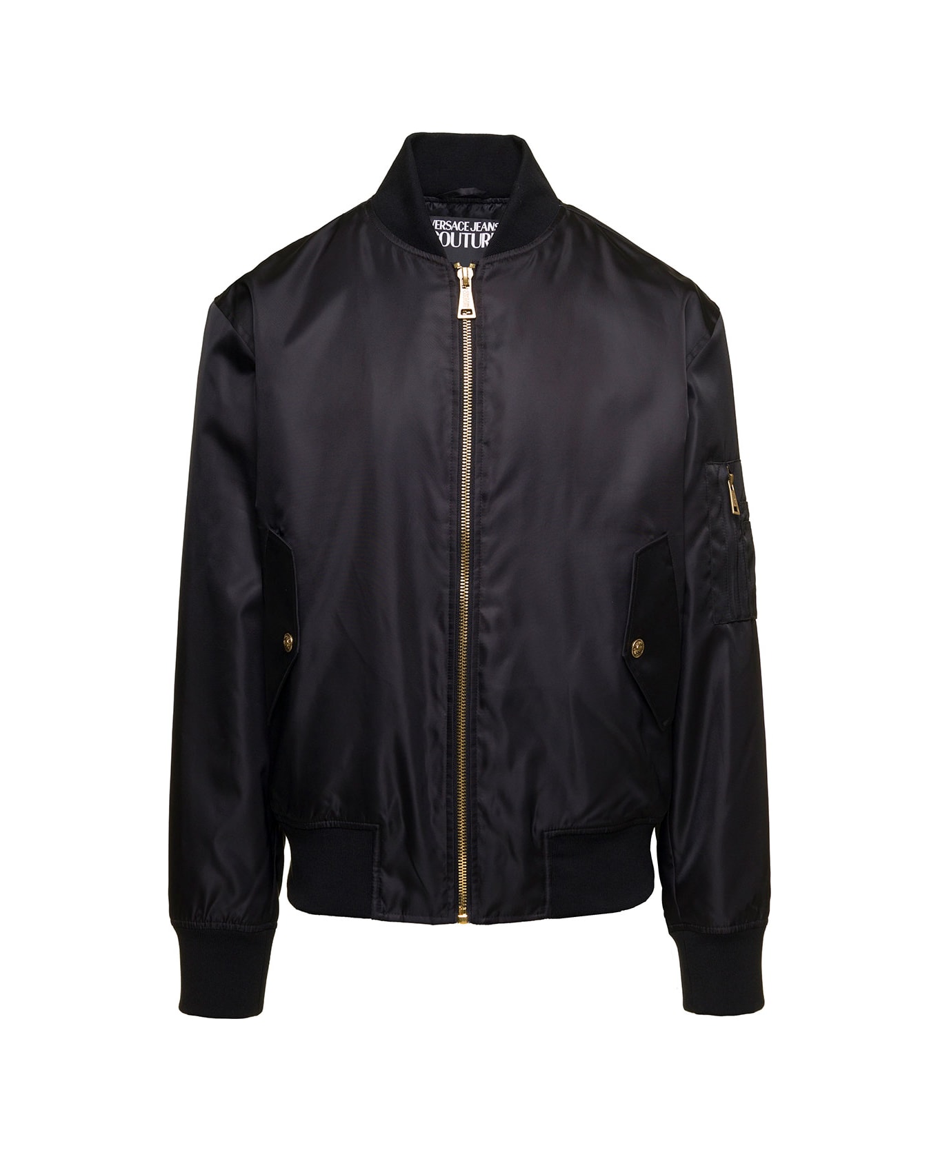 Versace Jeans Couture Black Bomber Jacket With Short Baroque Logo Print In Nylon Man Versace Jeans Couture - Black