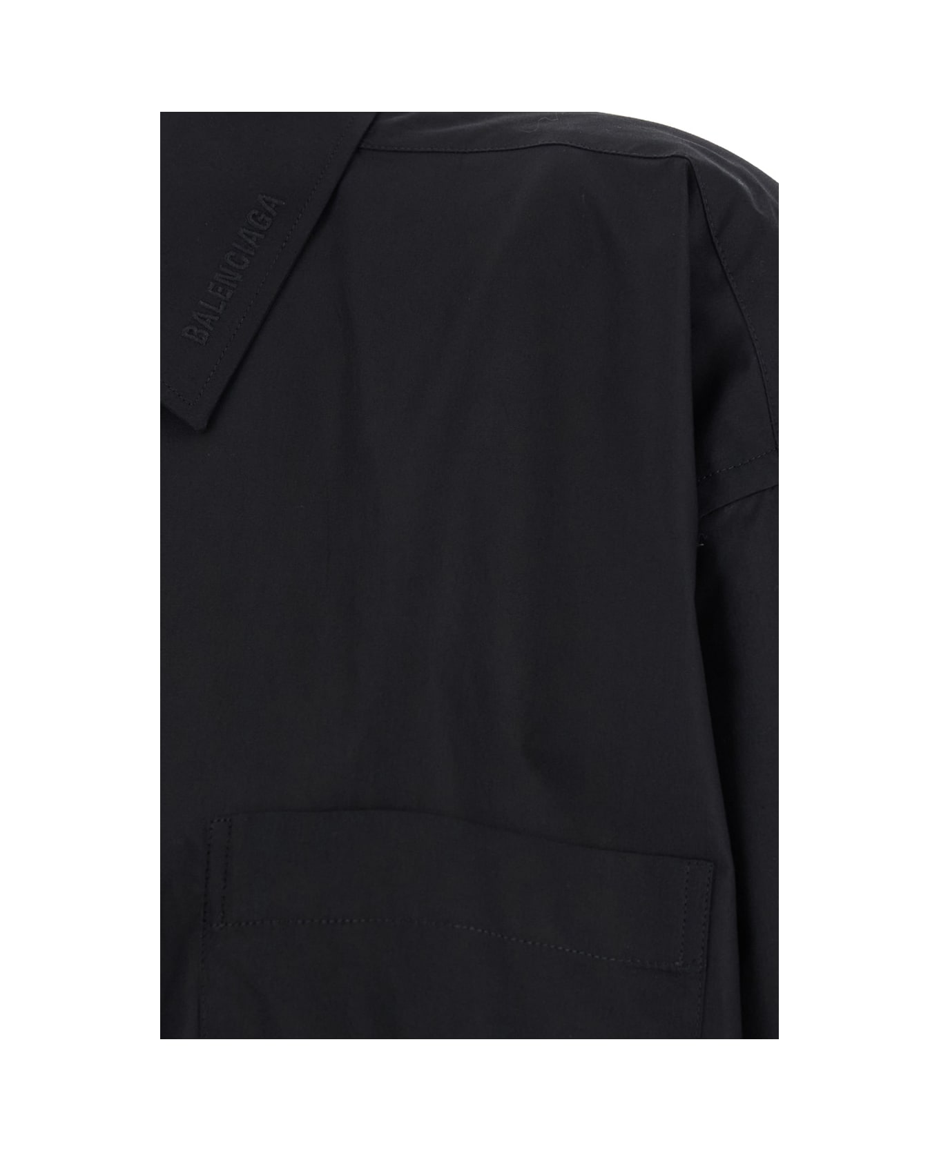 Balenciaga Black Shirt With Pointed Collar And Front Slit In Cotton Woman - Black