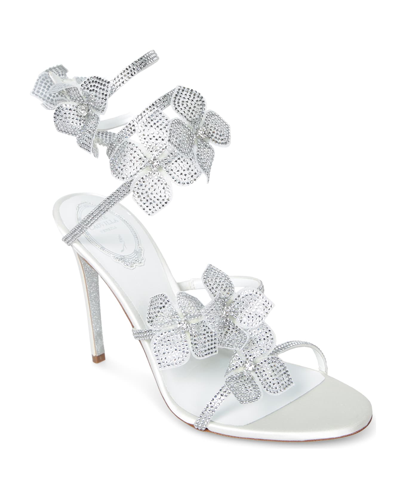 René Caovilla Fiori 105 Crystal White-silver Sandals - White
