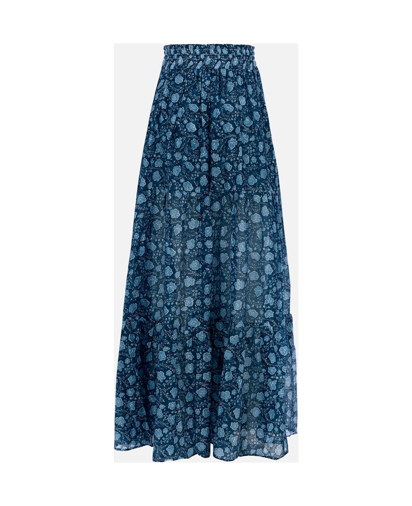 MC2 Saint Barth Woman Silk Voile Pleated Long Skirt Cheyenne - BLUE