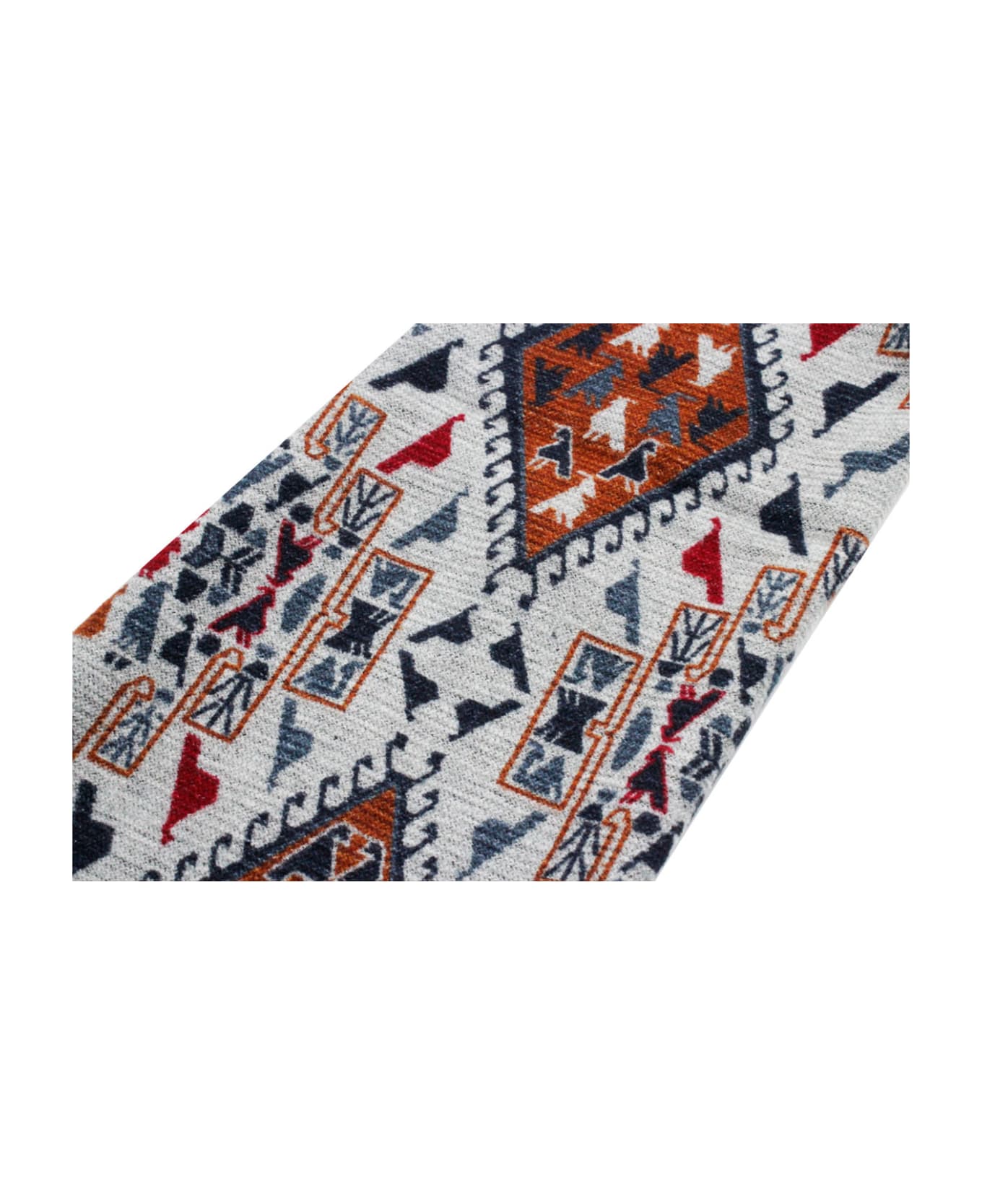 Kiton Light Scarf With Small Fringes At The Bottom With A Patterned Motif - Grey
