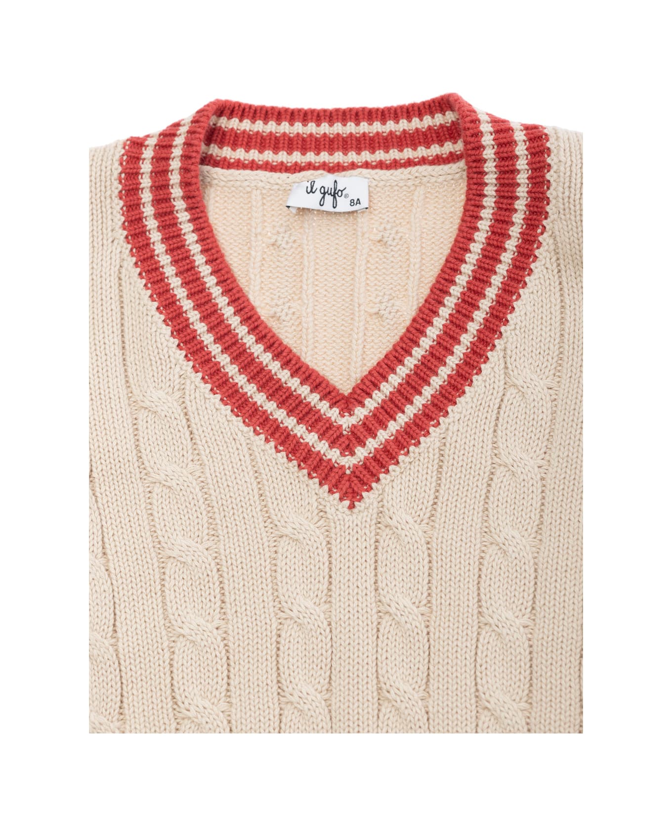 Il Gufo Beige T-shirt With V Neck With Striped Motif In Cotton Girl - Beige