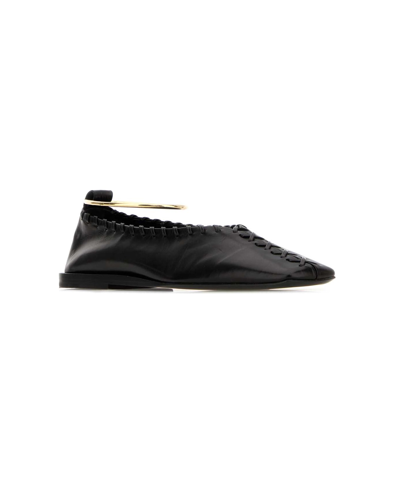 Jil Sander Black Leather Ring Ballerinas - BLACKGOLD