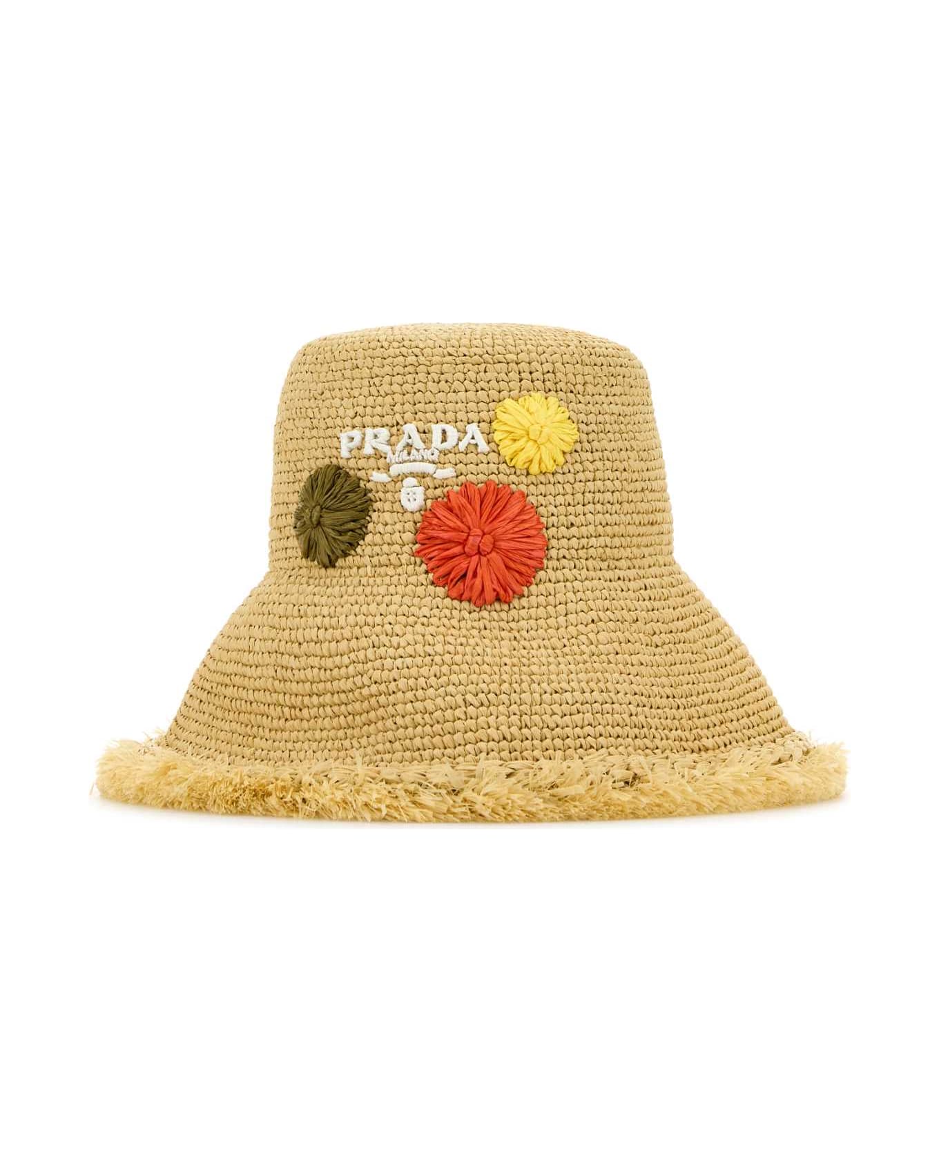 Prada Raffia Hat - NATURALEARANCIO