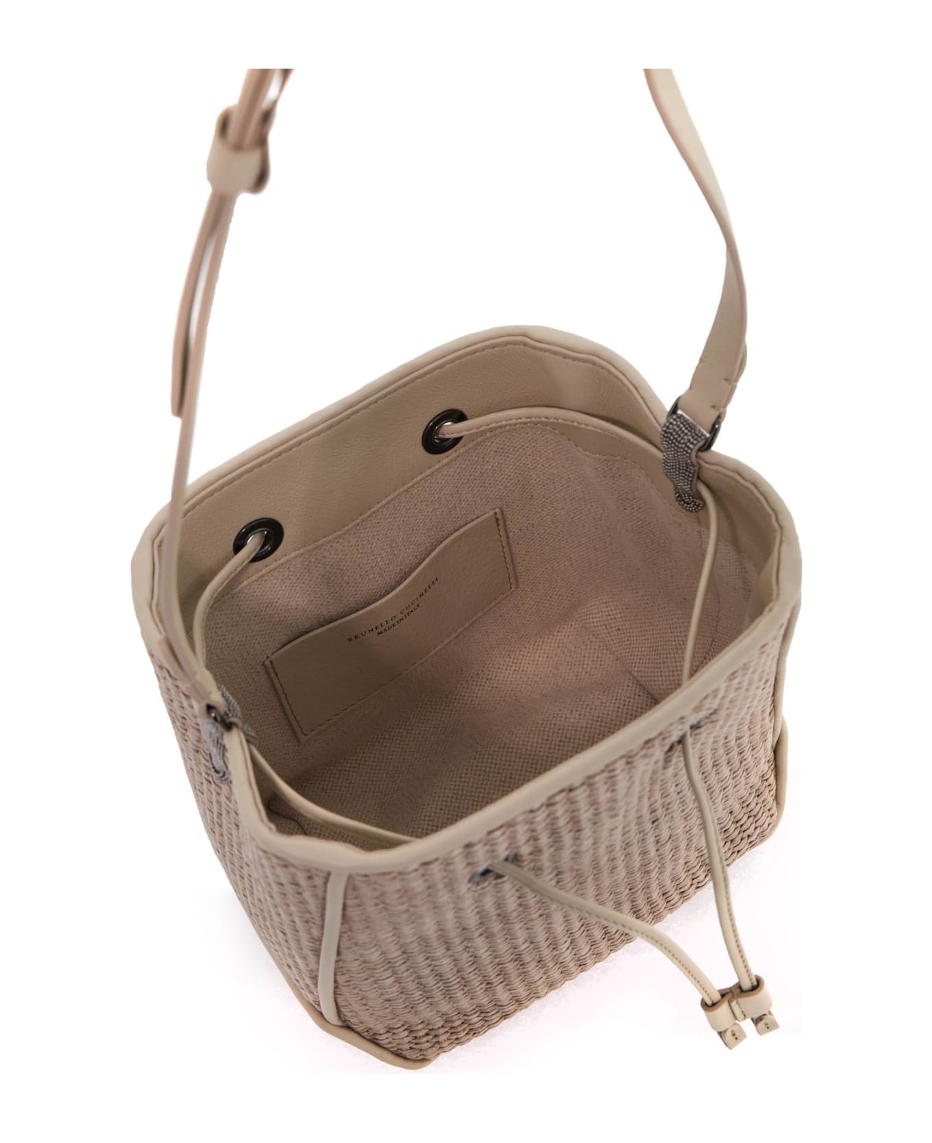 Brunello Cucinelli Techno Raffia Bucket Bag With - BEIGE CHIARO