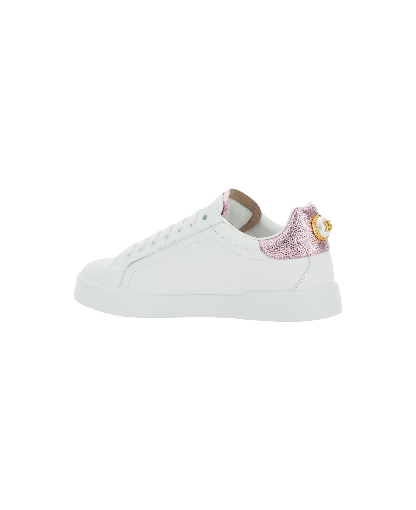 Dolce & Gabbana 'portofino' White Sneaker With Logo And Metallic Inserts In Leather Woman - White