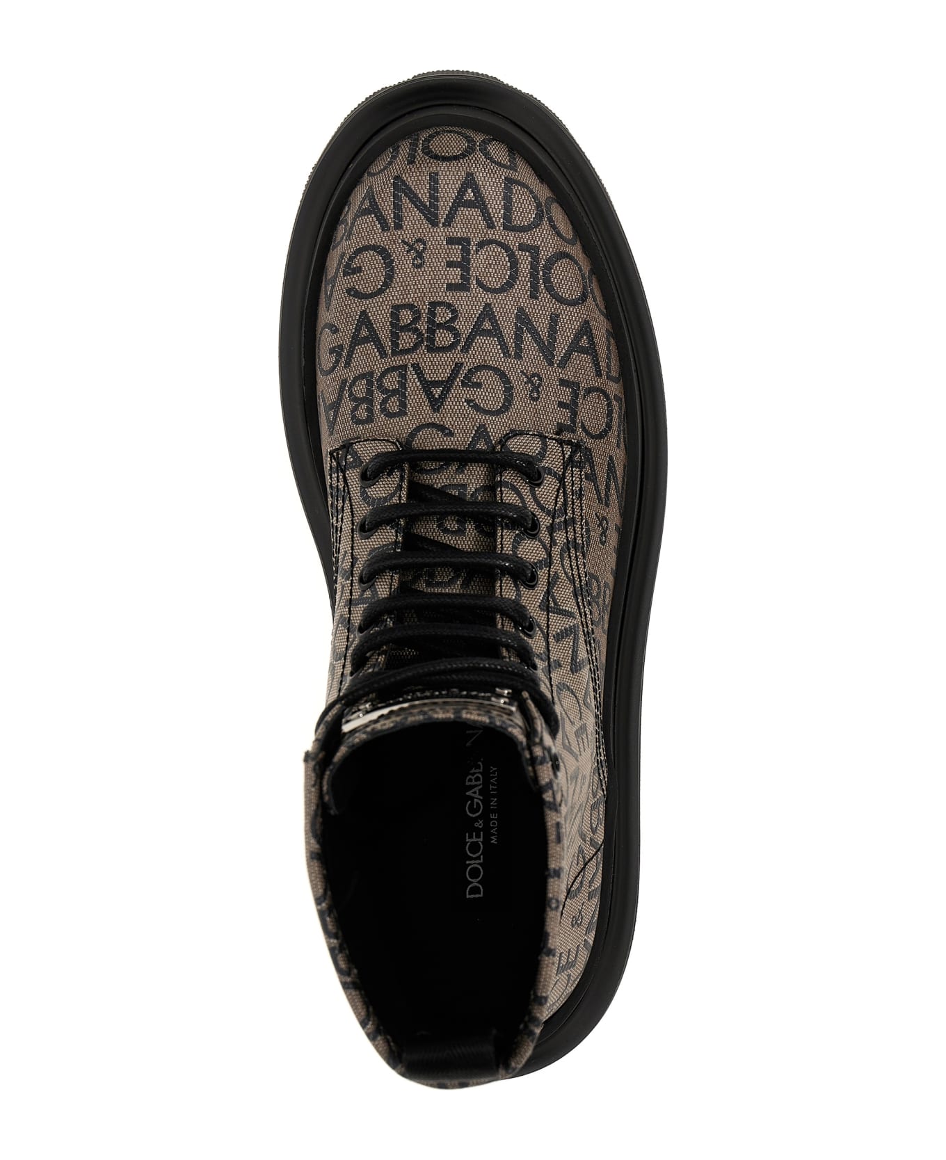 Dolce & Gabbana Jacquard Logo Combat Boots - Brown / Black ブーツ