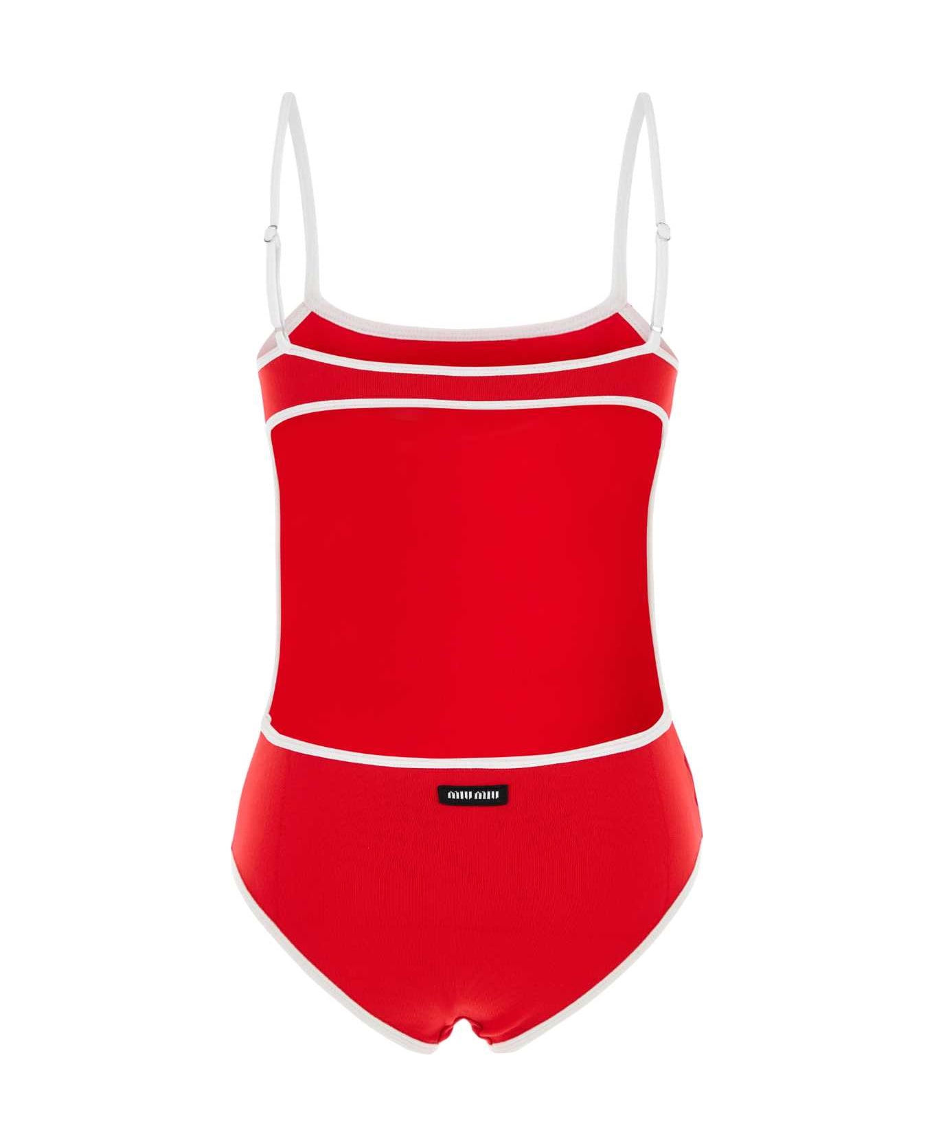 Miu Miu Red Stretch Nylon Swimsuit - ROSSOBIANCO