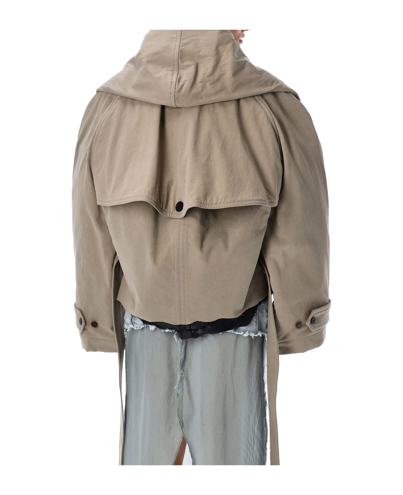 Balenciaga Flipped Hooded Trench - DARK BEIGE
