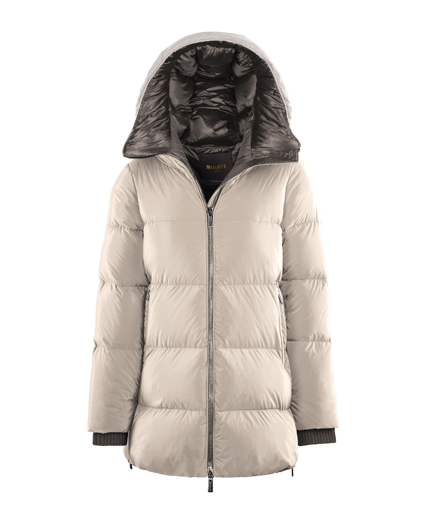 Moorer Women's Quilted Down Jacket With Hood - STONE