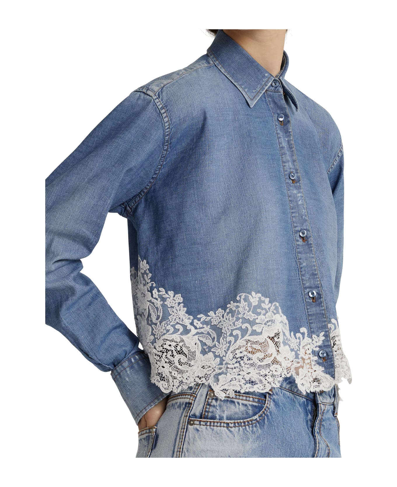 Ermanno Scervino Jeans Shirt With White Lace Italist Always Like A Sale