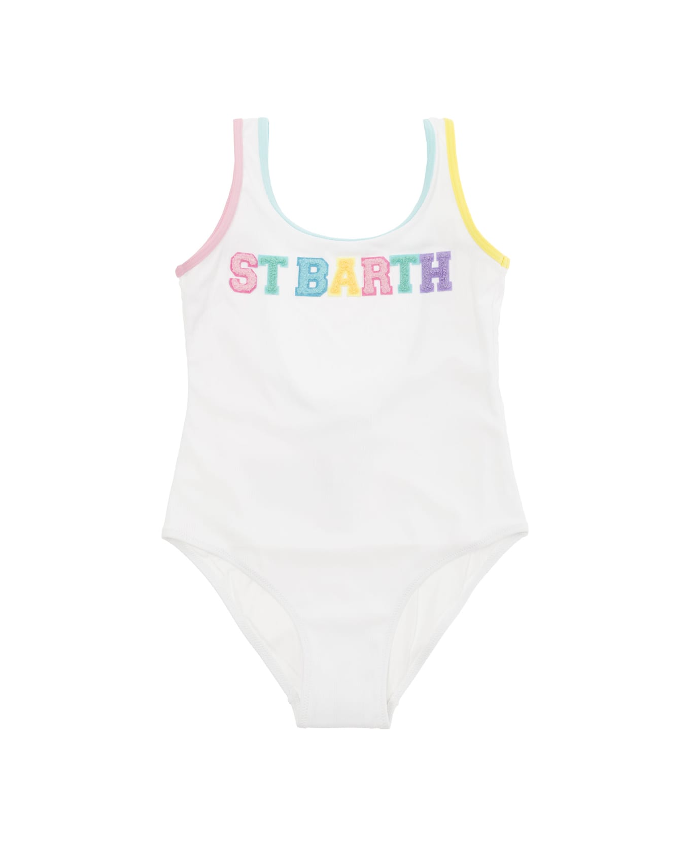 MC2 Saint Barth 'cara' White One-piece Swimsuit With Logo Lettering Detail In Stretch Polyamide Woman - Multicolor