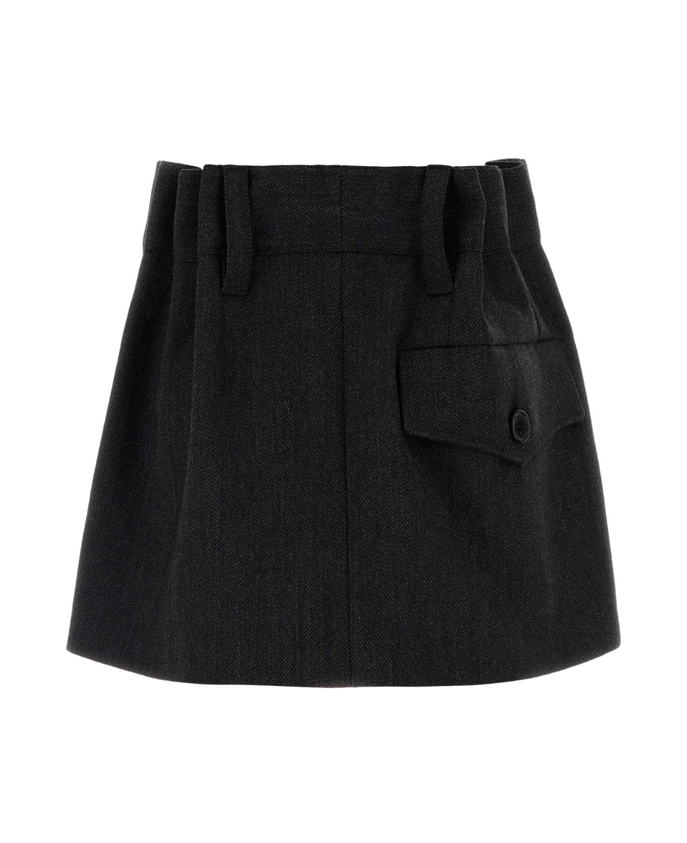 Prada Embroidered Wool Mini Skirt - ANTRACITE
