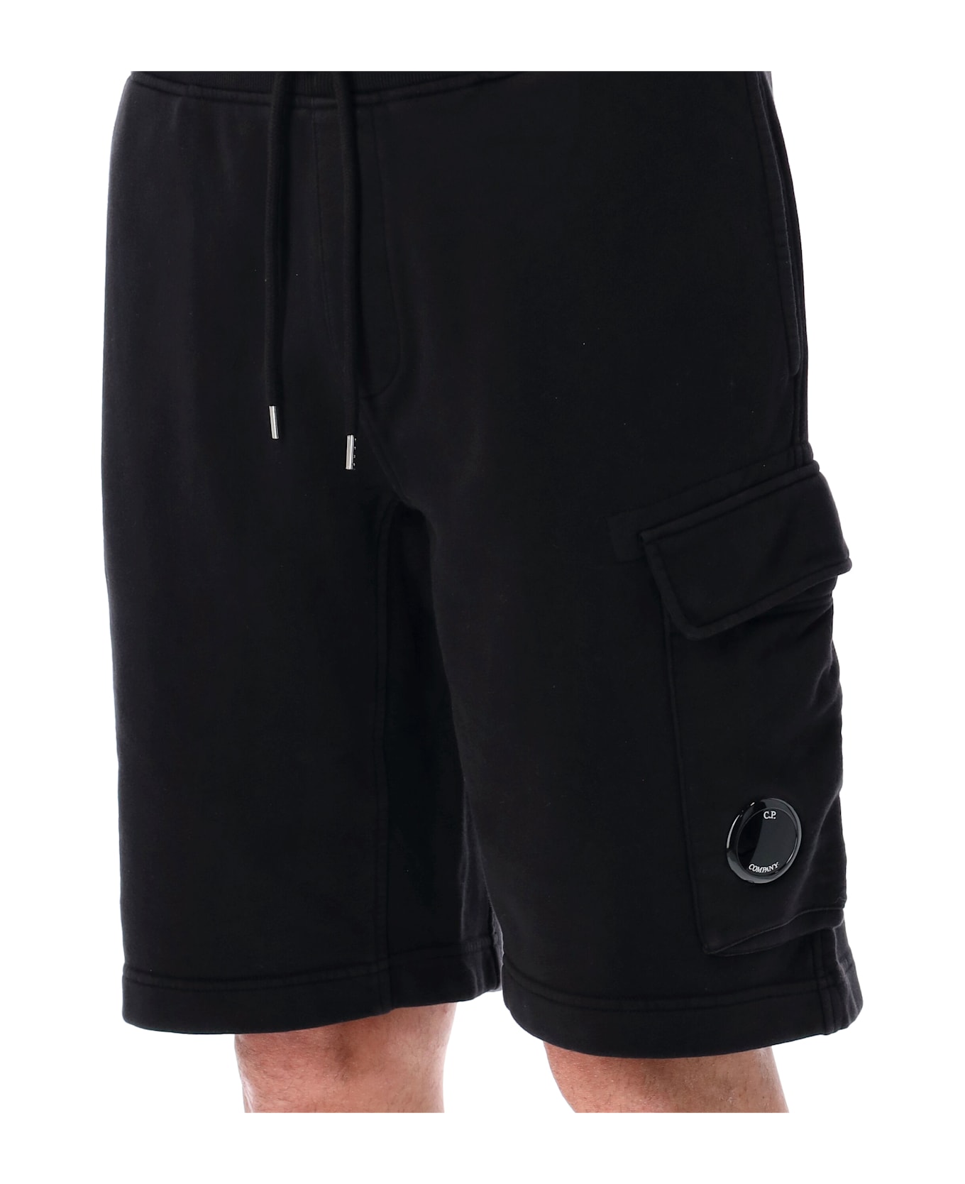 C.P. Company Diagonal Fleece Logo Shorts - BLACK