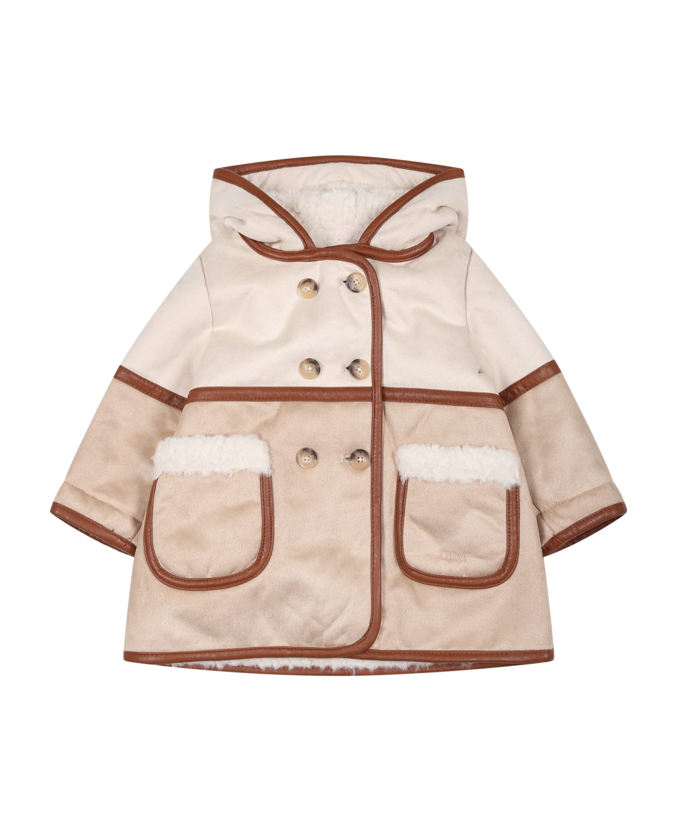 Chloé Beige Coat For Baby Girl With Logo - Beige コート＆ジャケット