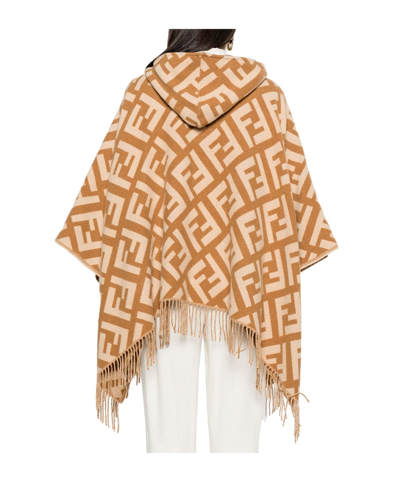 Fendi Ff Jacquard Cashmere Poncho - Brown