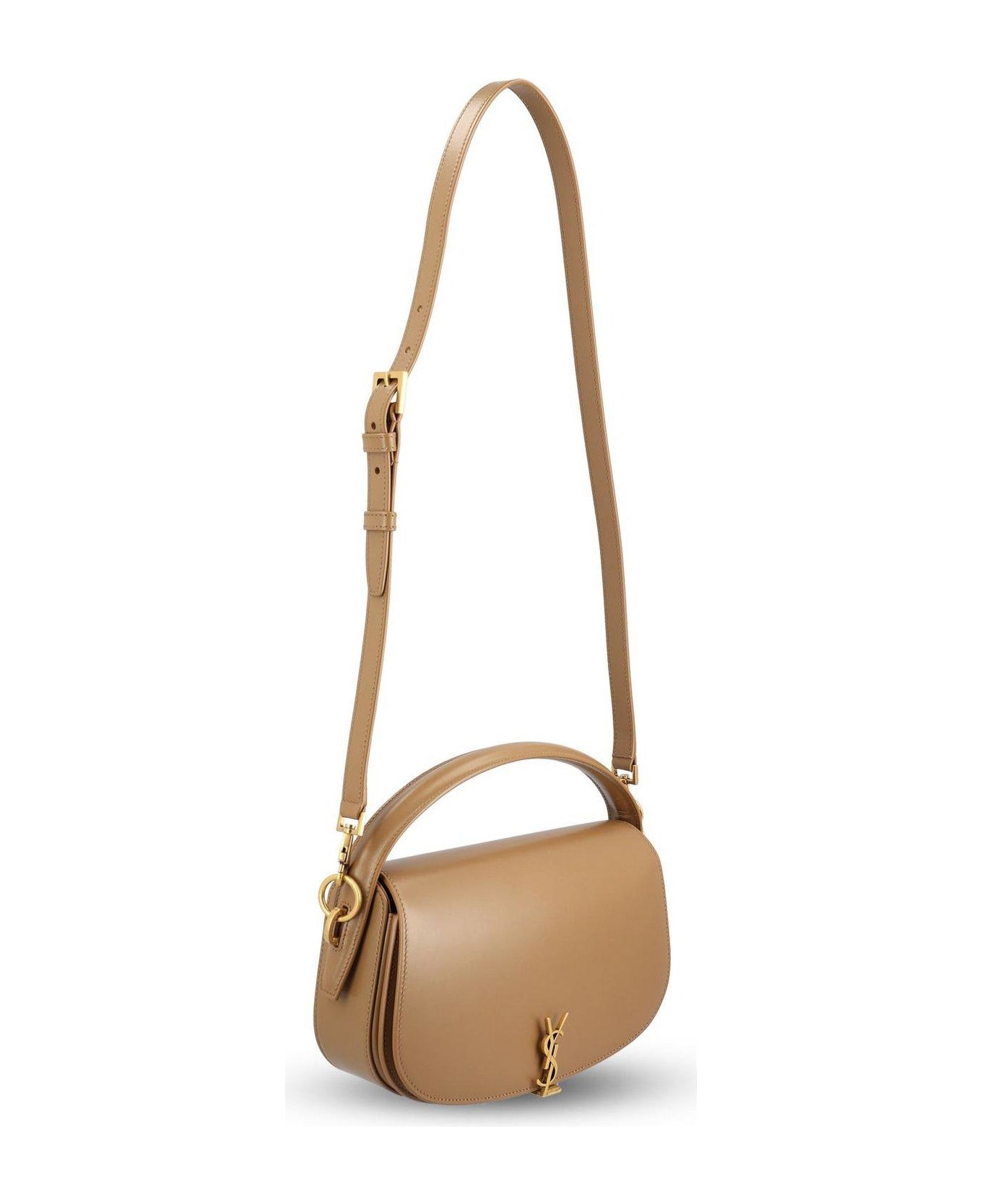 Saint Laurent Voltaire Logo Plaque Shoulder Bag - BEIGE