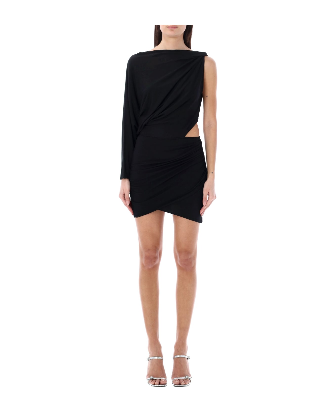 Rev The Anais Asymmetric Draped Mini Dress - BLACK