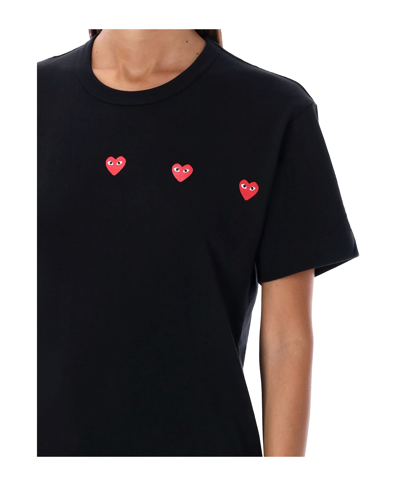 Comme des Garçons Play Three Hearts T-shirt - BLACK