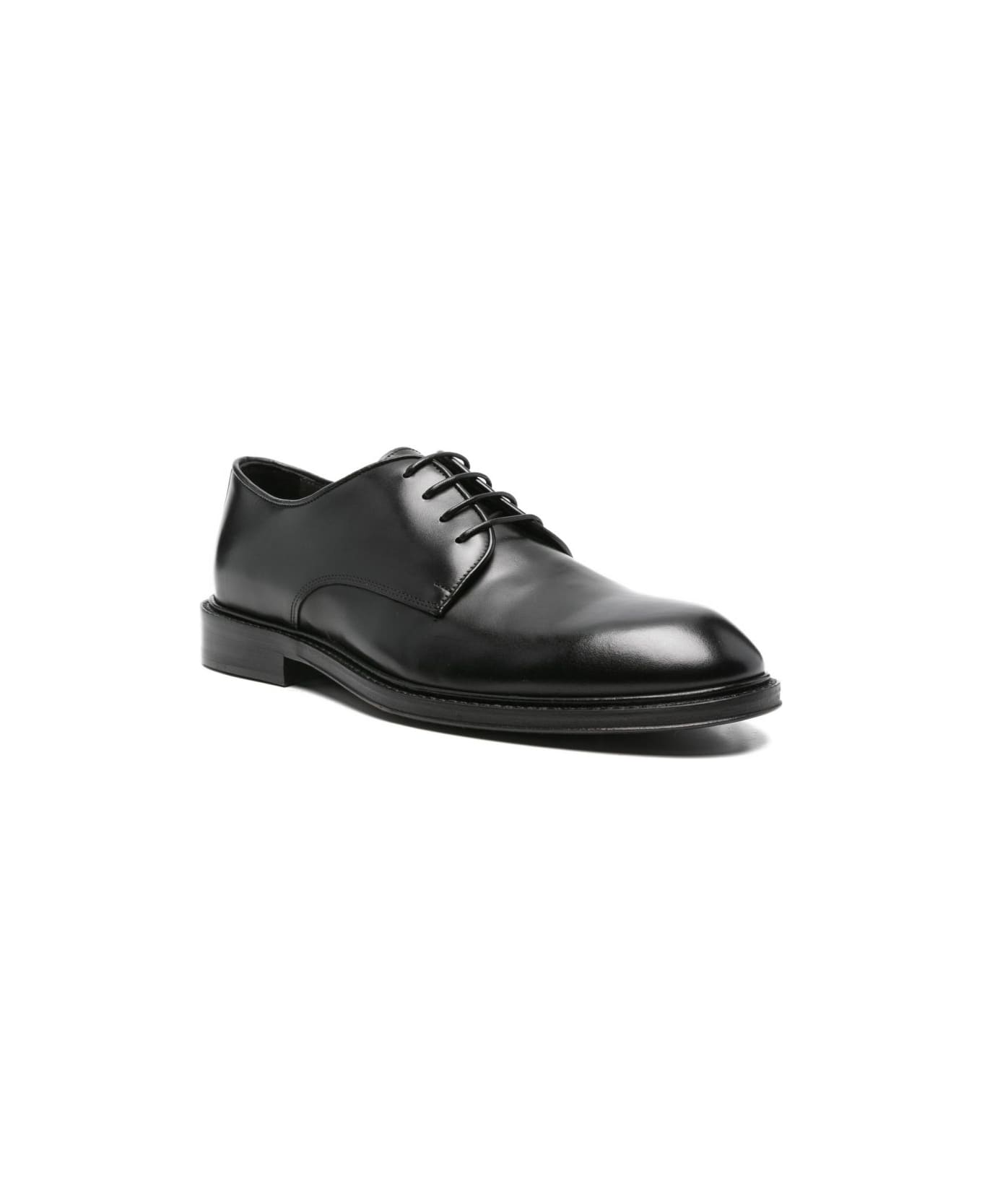 Corneliani Leather Derby Shoes - Black