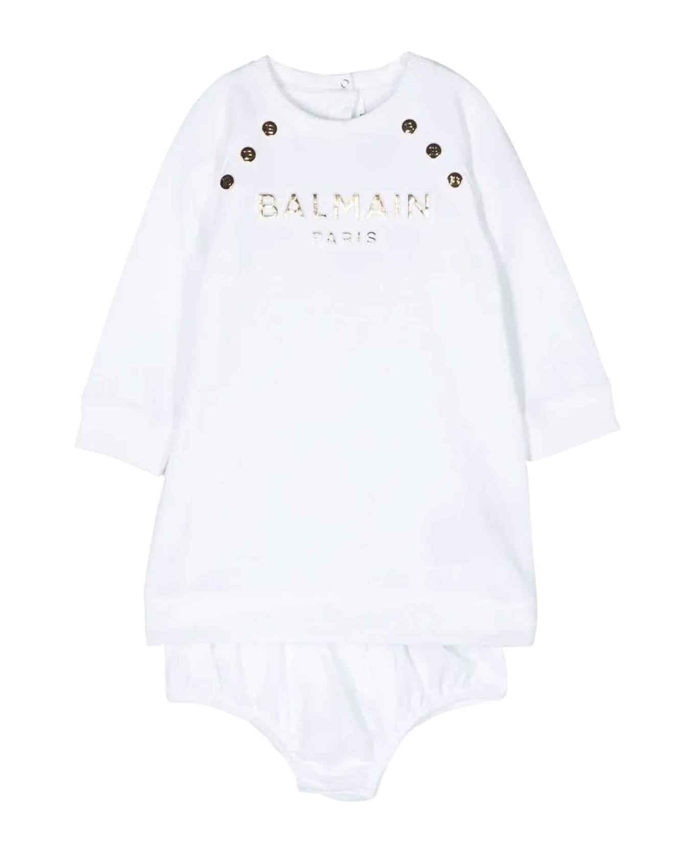 Balmain White Dress Baby Girl - Bianco