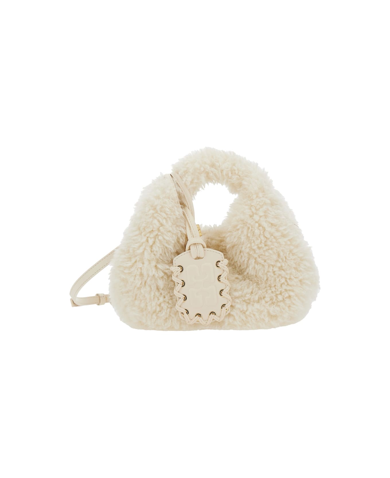 Ganni White Handbag With Adjustable And Removable Shoulder Strap And Top Zip Closure In Ecofur Woman - White