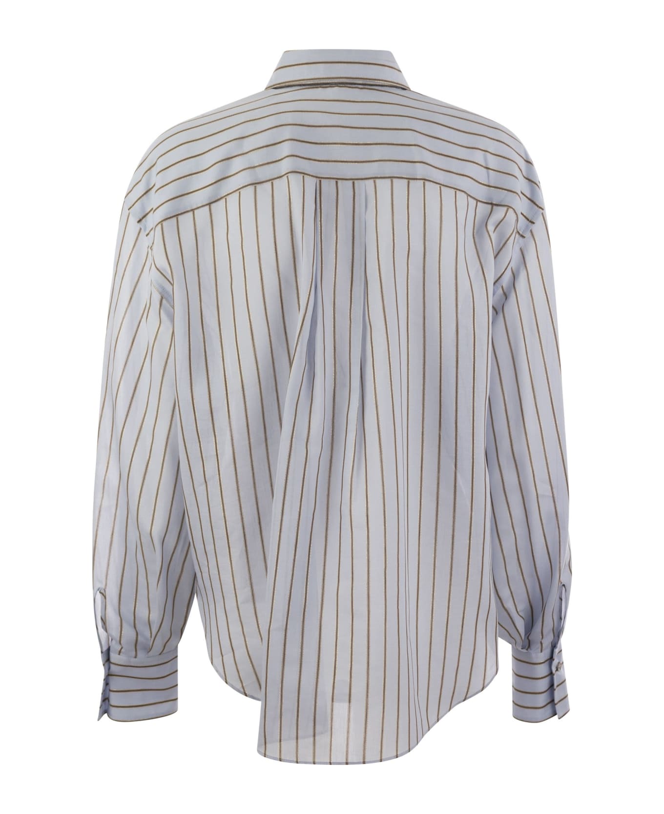 Brunello Cucinelli Sparkling Stripe Cotton-silk Poplin Shirt With Necklace - Light Blue