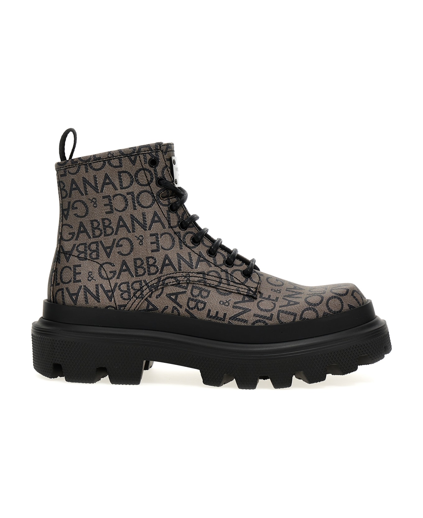 Dolce & Gabbana Jacquard Logo Combat Boots - Brown / Black ブーツ