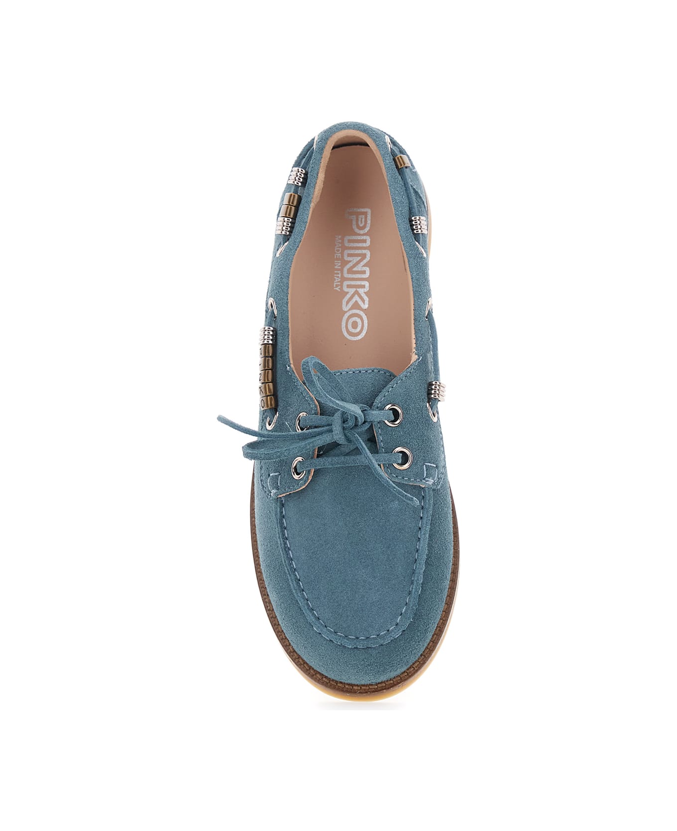 Pinko 'grace' Light Blue Loafers With Side Laces And Logo Details In Suede Woman - Light blue