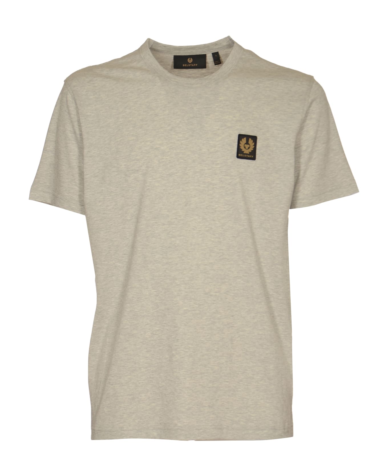 Belstaff Logo Patched Round Neck Plain T-shirt - Old Silver Heather