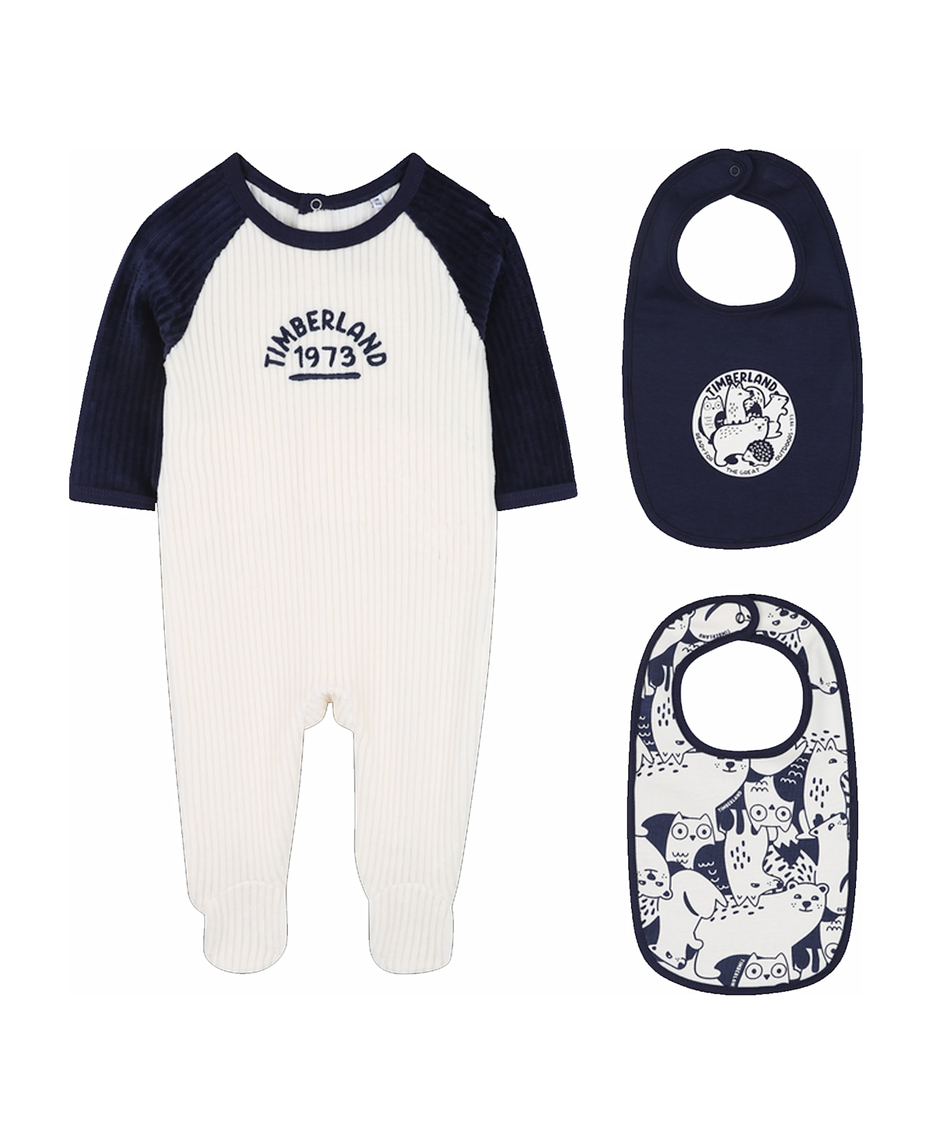 Timberland Ivory Babygrow Set For Baby Boy With Animal Print - Ivory