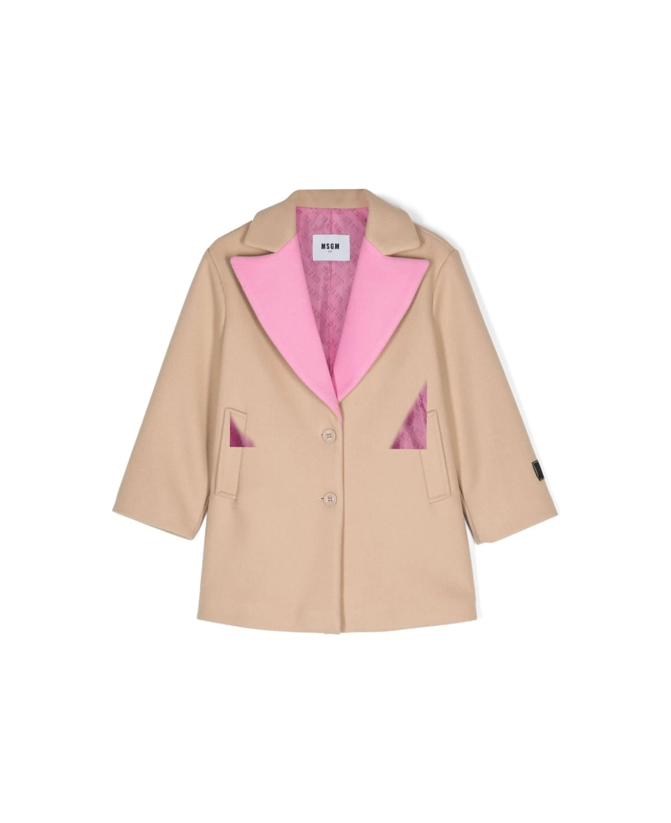 MSGM Coat With Logo - Beige