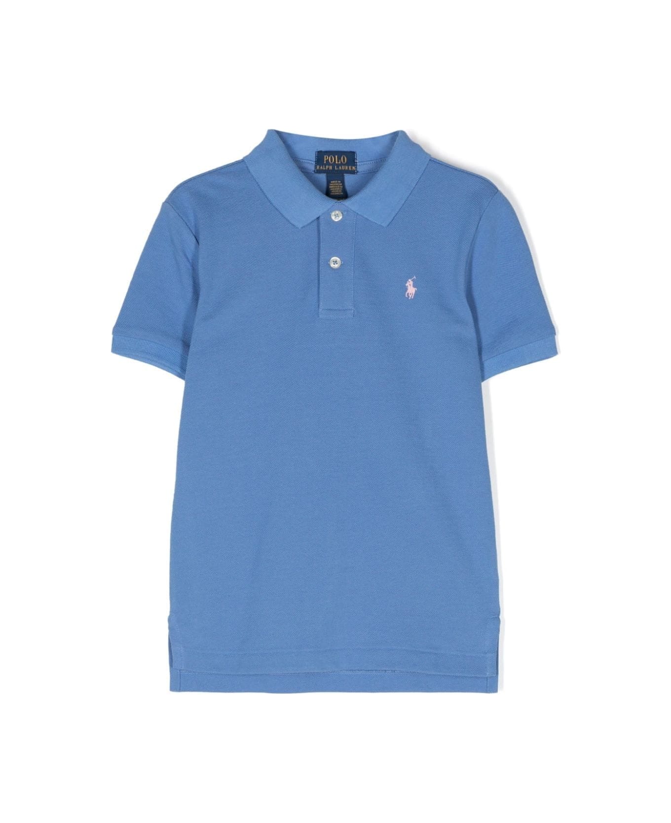 Ralph Lauren Cerulean Blue Short-sleeved Polo Shirt With Contrasting Pony - Azzurro