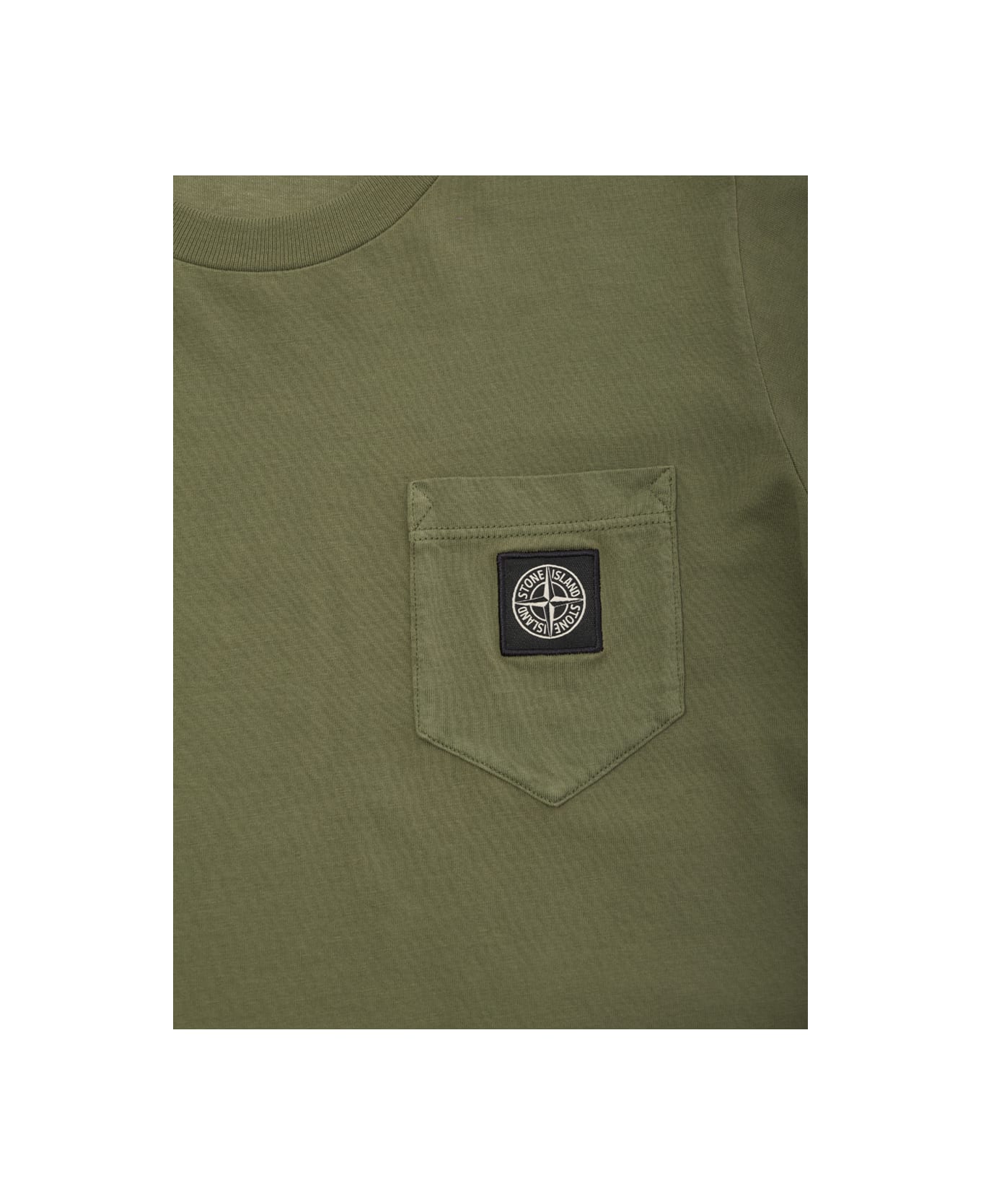 Stone Island Junior Green Crewneck T-shirt With Logo Patch In Cotton Boy - Green