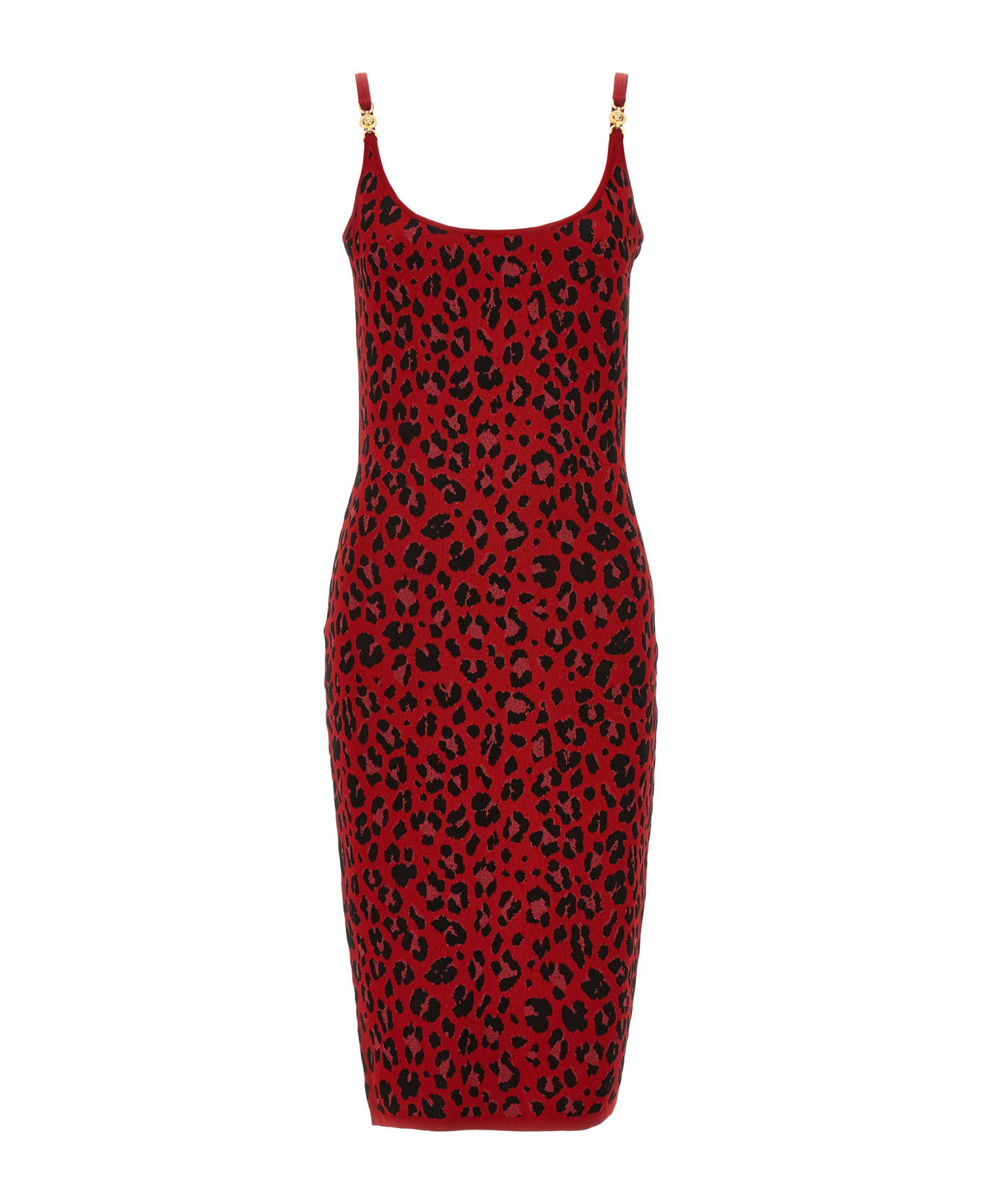 Versace 'medusa' Animal Dress - Red