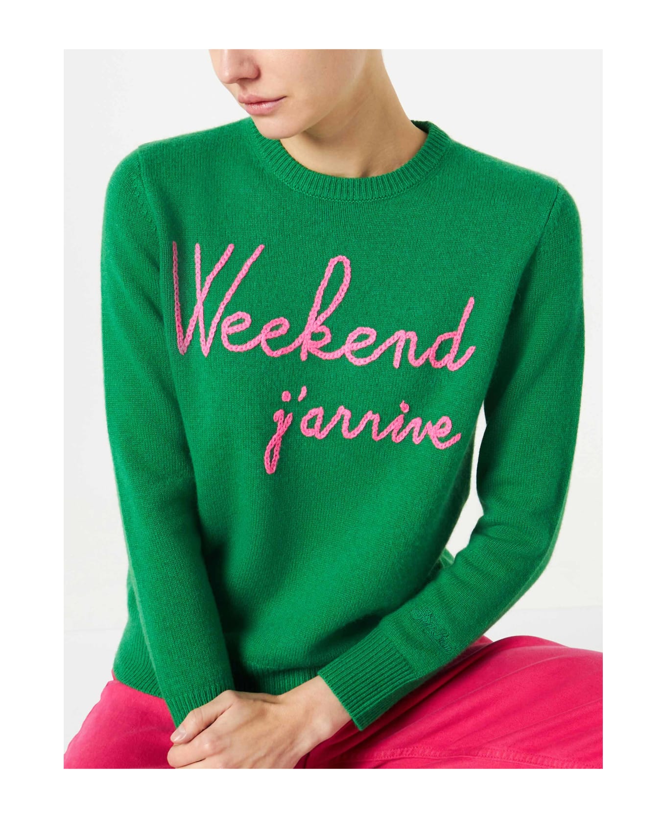 MC2 Saint Barth Green Sweater Weekend J
arrive Fluo Pink Embroidery - GREEN