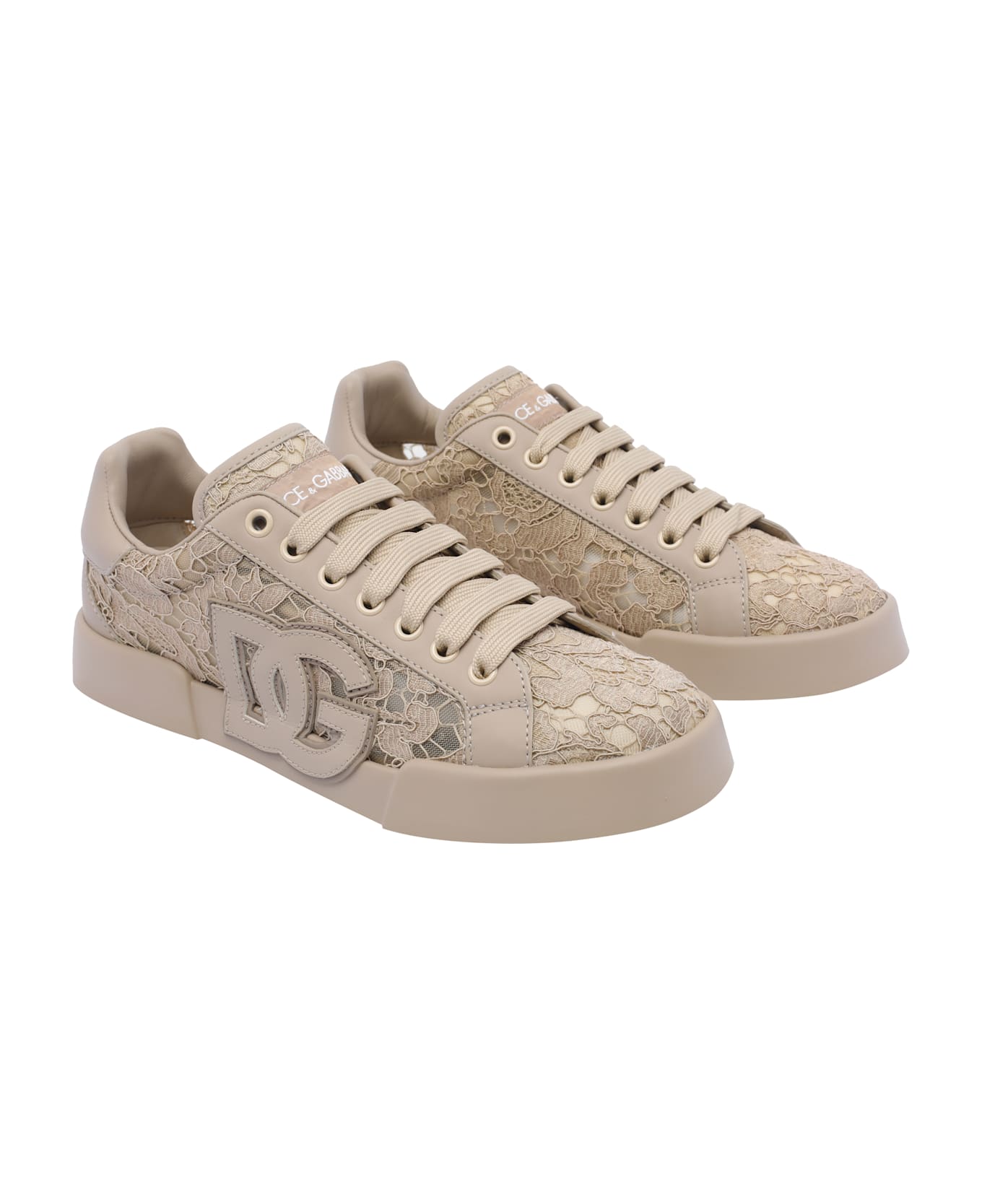 Dolce & Gabbana Portofino Sneakers With Lace Detail - NEUTRALS