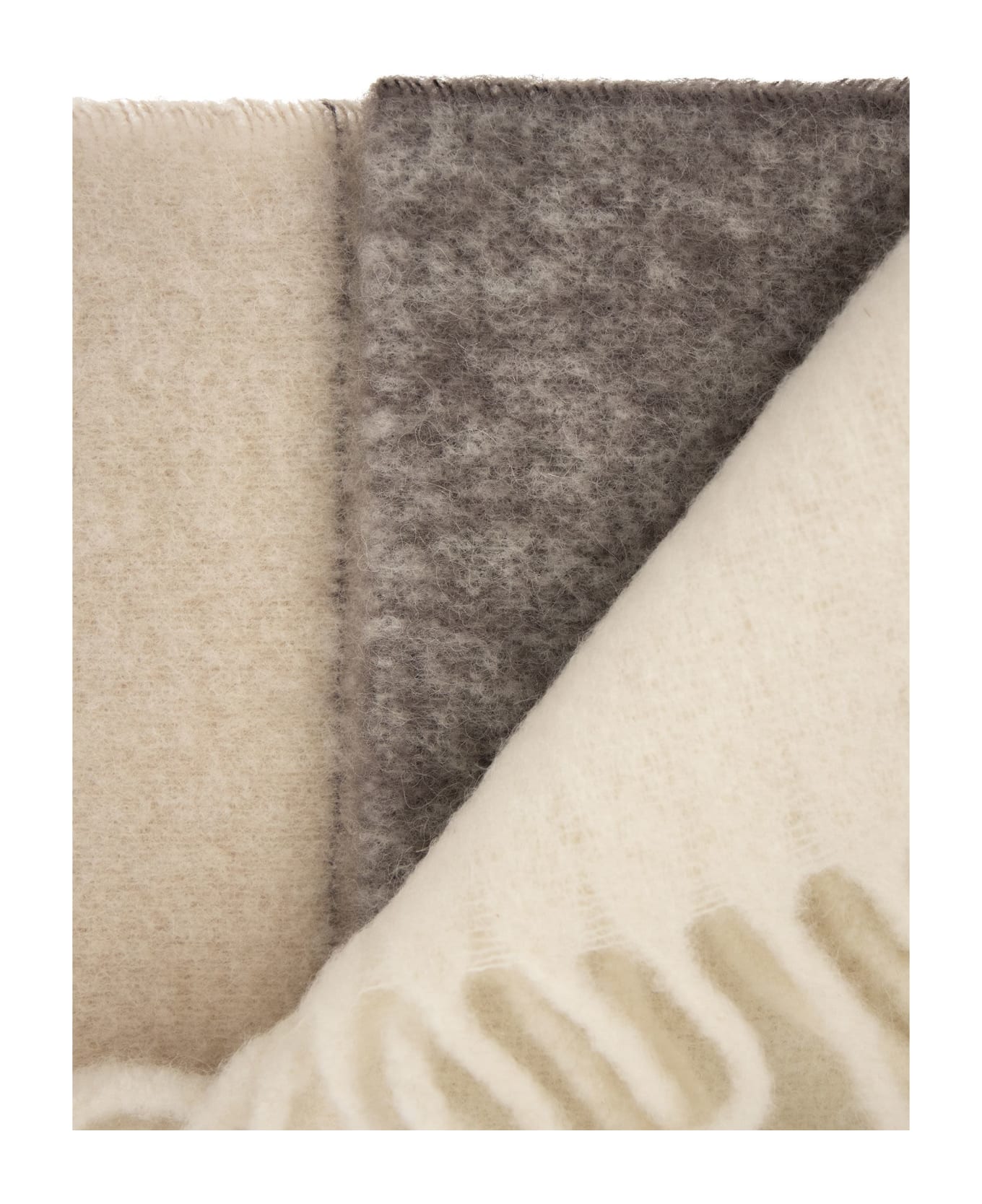 Peserico Alpaca Blend Scarf With Fringes - Ivory/grey スカーフ＆ストール
