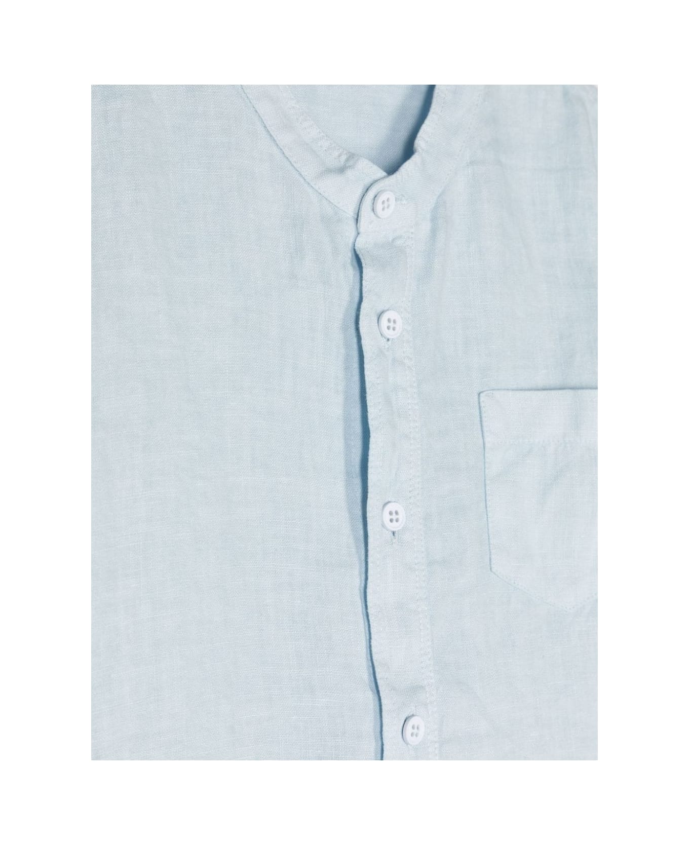 Il Gufo Mandarin-collar Shirt In Light Blue Linen - Blue