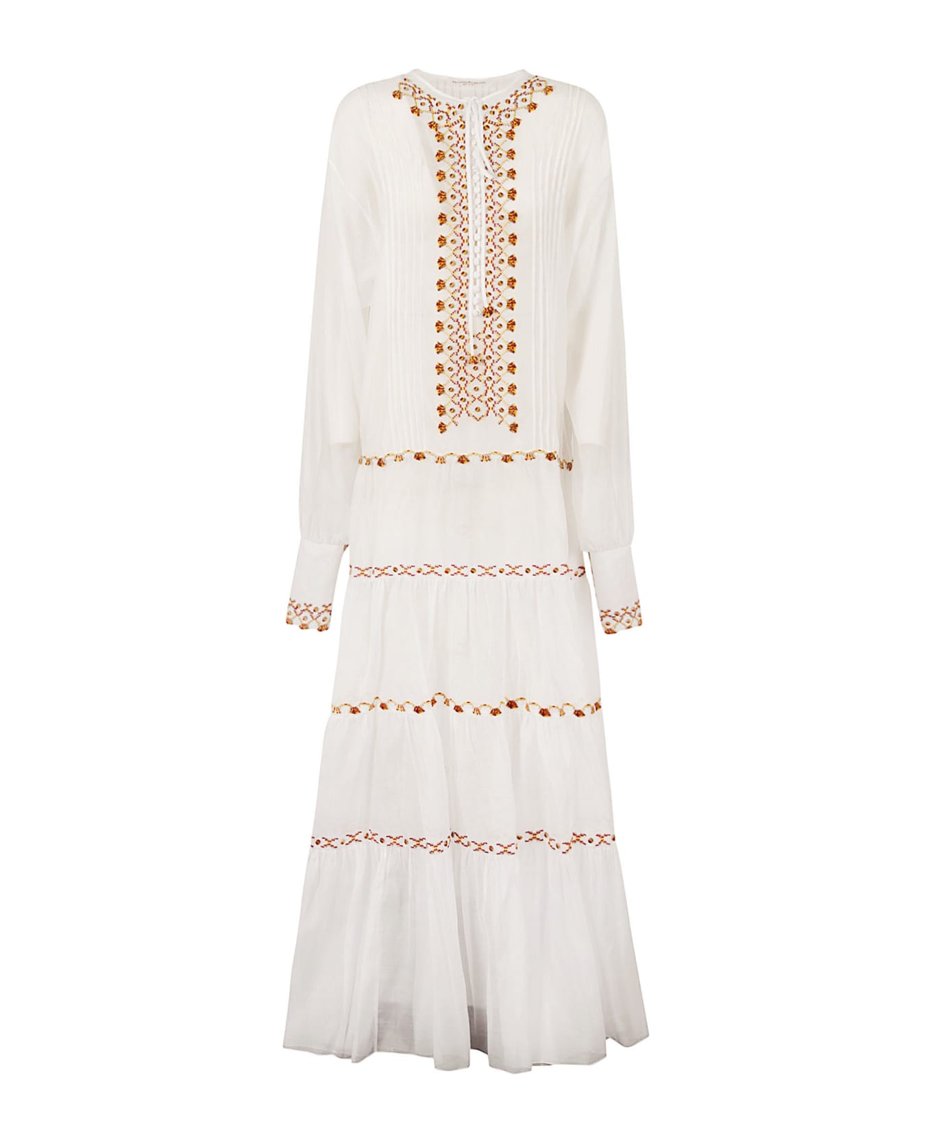 Ermanno Scervino Pattern Embroidered Flare Dress - White