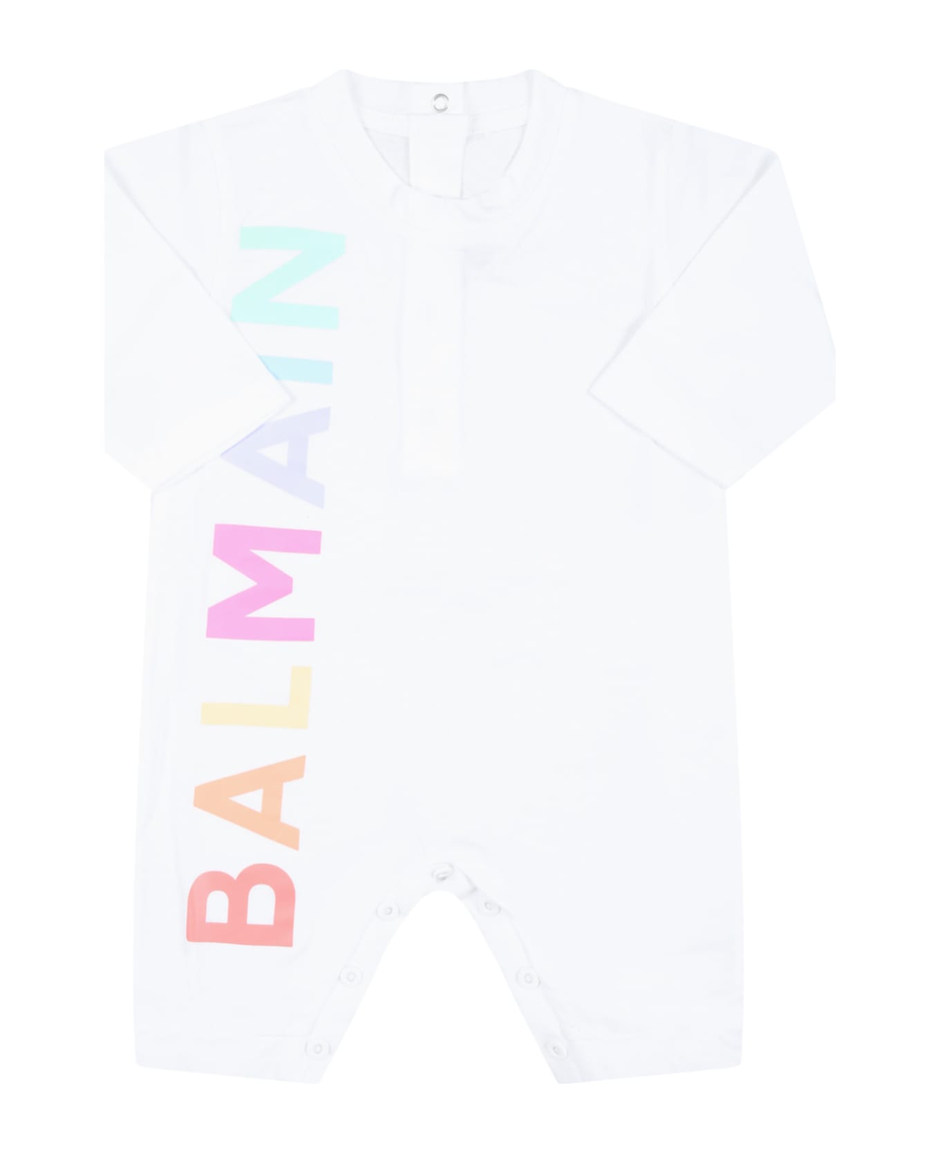 Balmain White Jumpsuit For Babykids With Colorful Logo - White