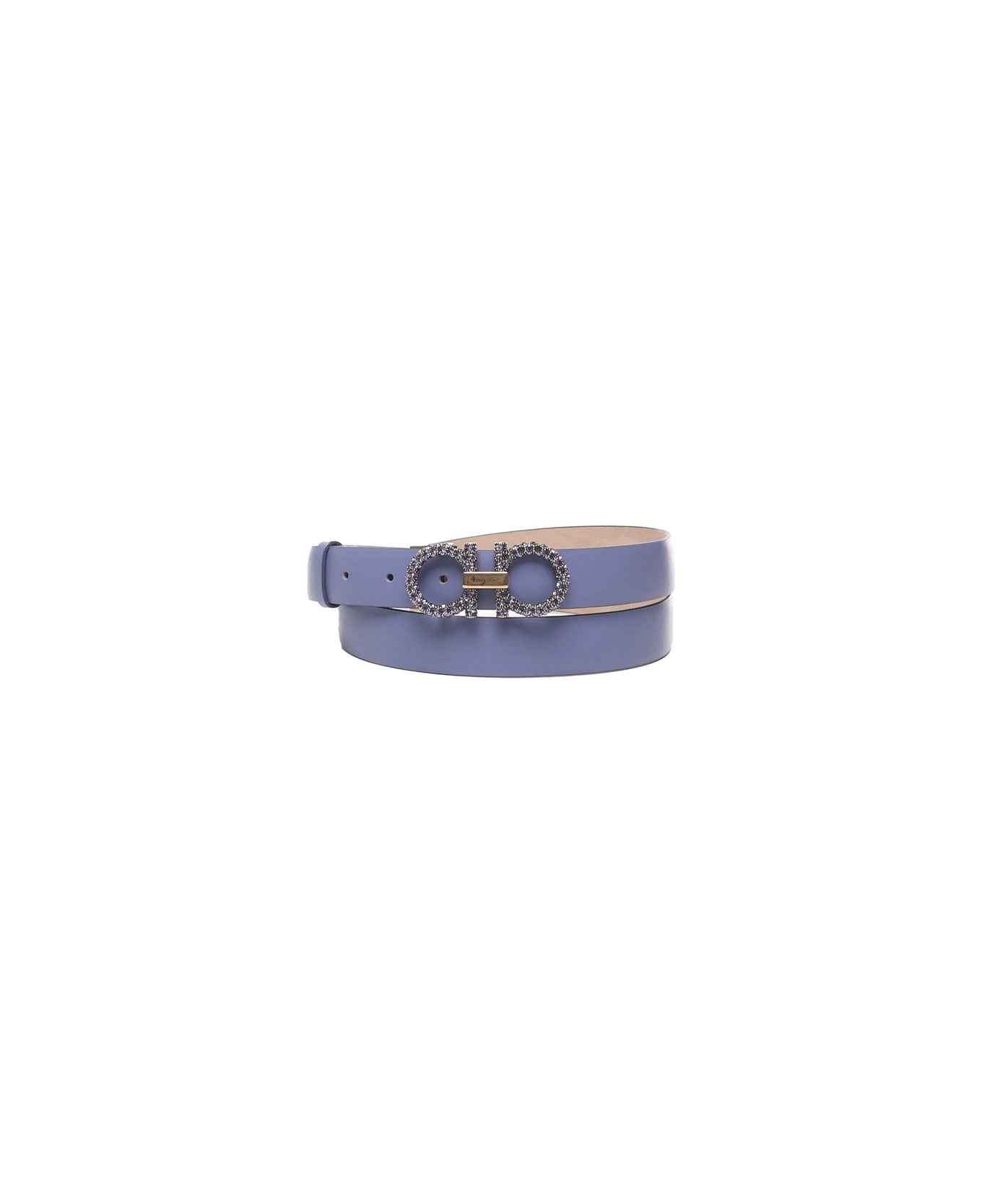 Ferragamo Leather Belt With Embellished Gancino Buckle - Blue